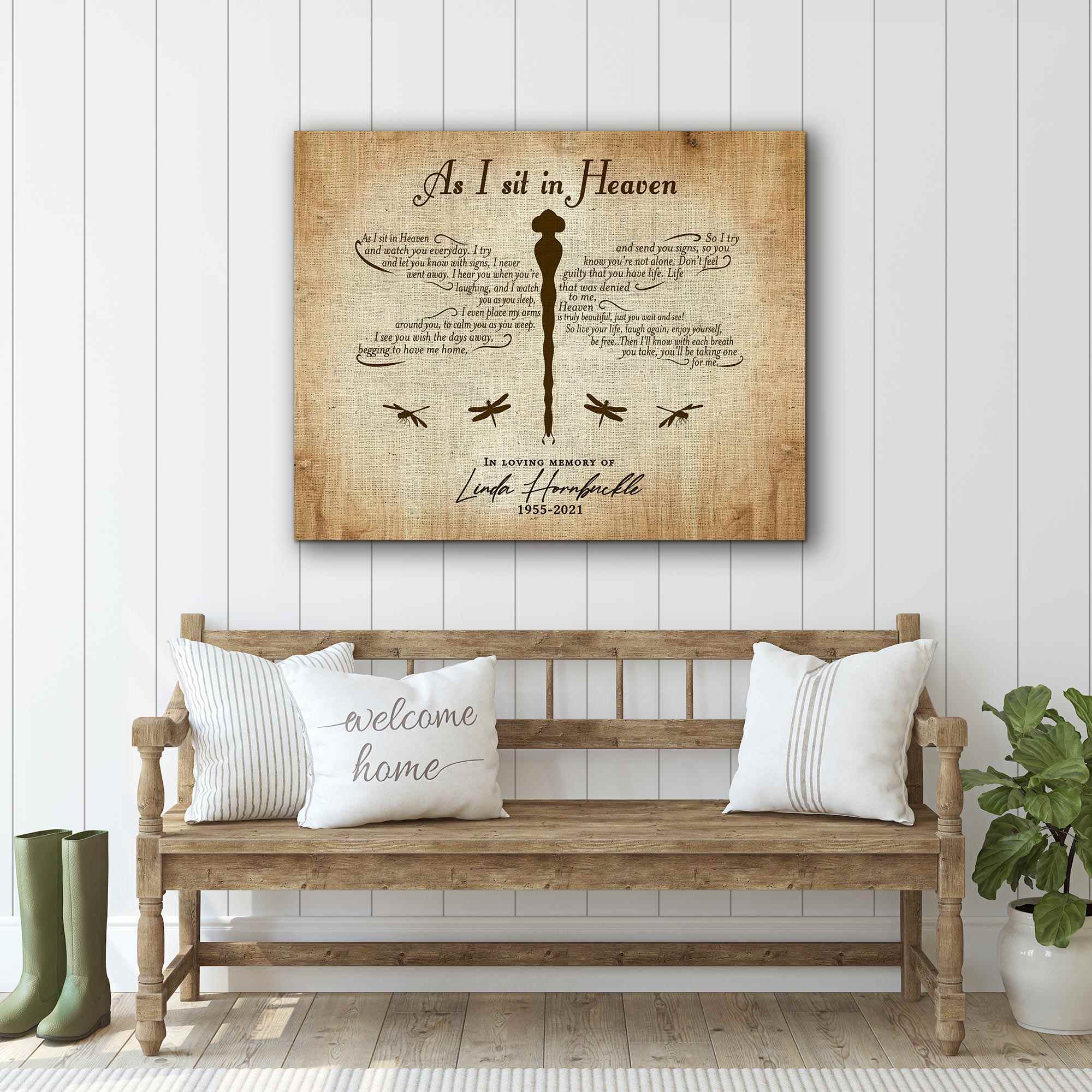 As I Sit In Heaven Dragonfly Memorial Canvas, Personalized Sympathy Gifts, Canvas Memorial Prints