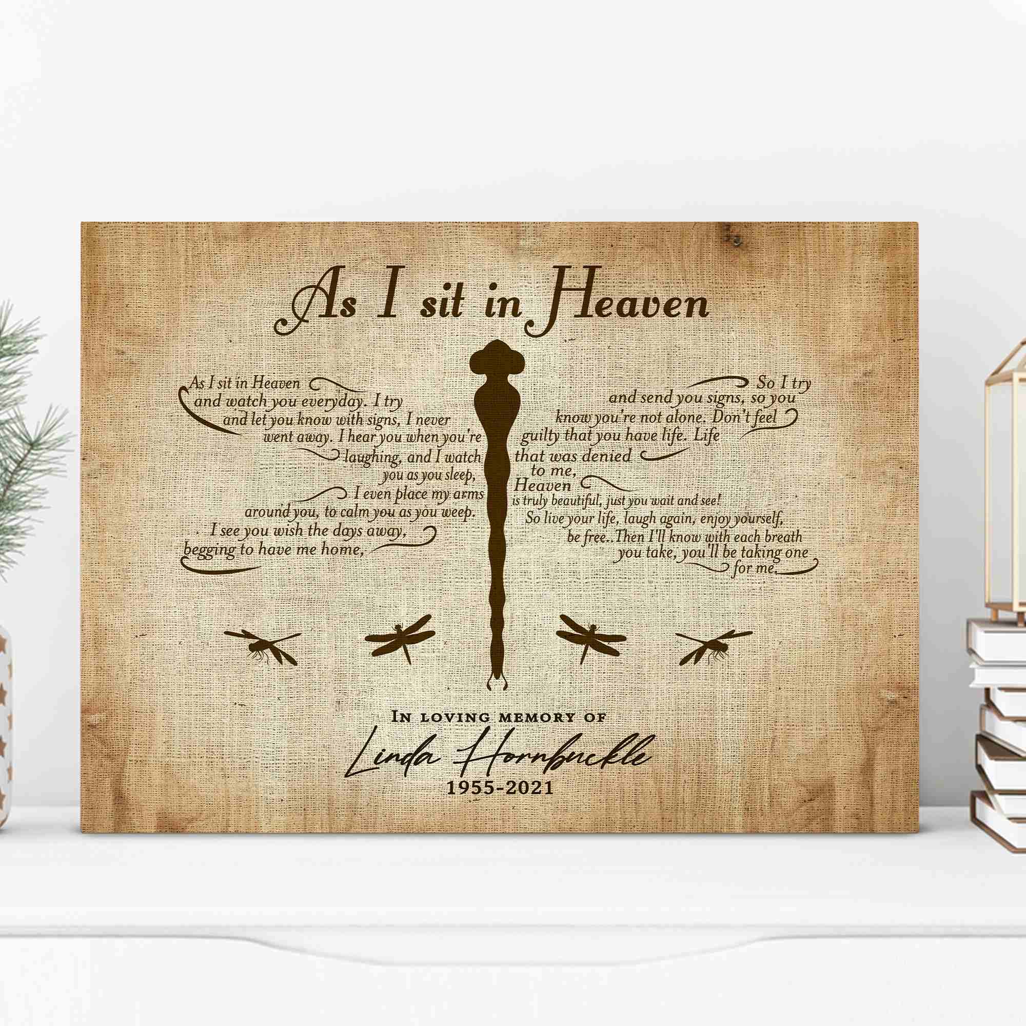 As I Sit In Heaven Dragonfly Memorial Canvas, Personalized Sympathy Gifts, Canvas Memorial Prints