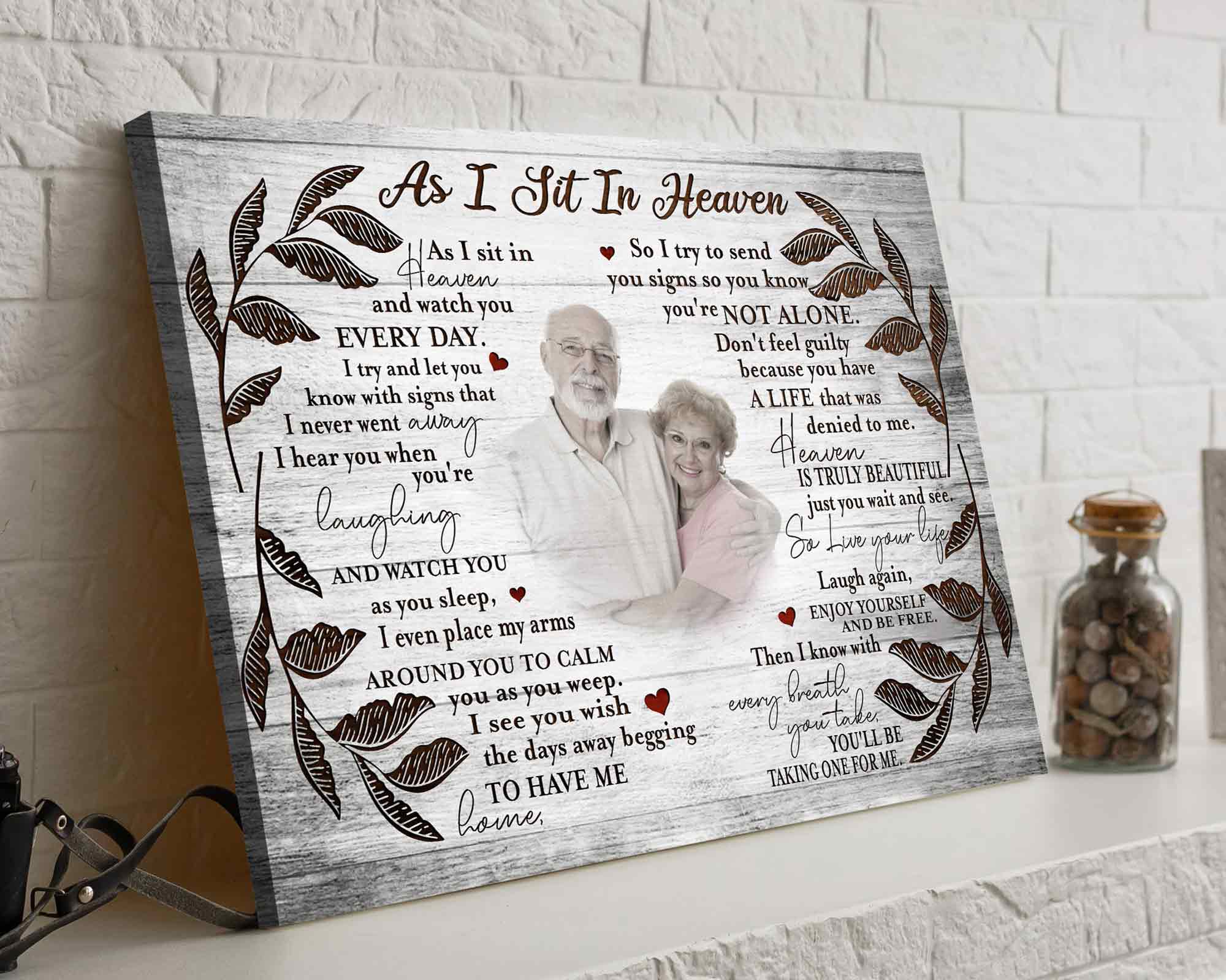 Personalized In Loving Memory Canvas Gifts, As I Sit In Heaven Poem For Loss Of Father/Mother