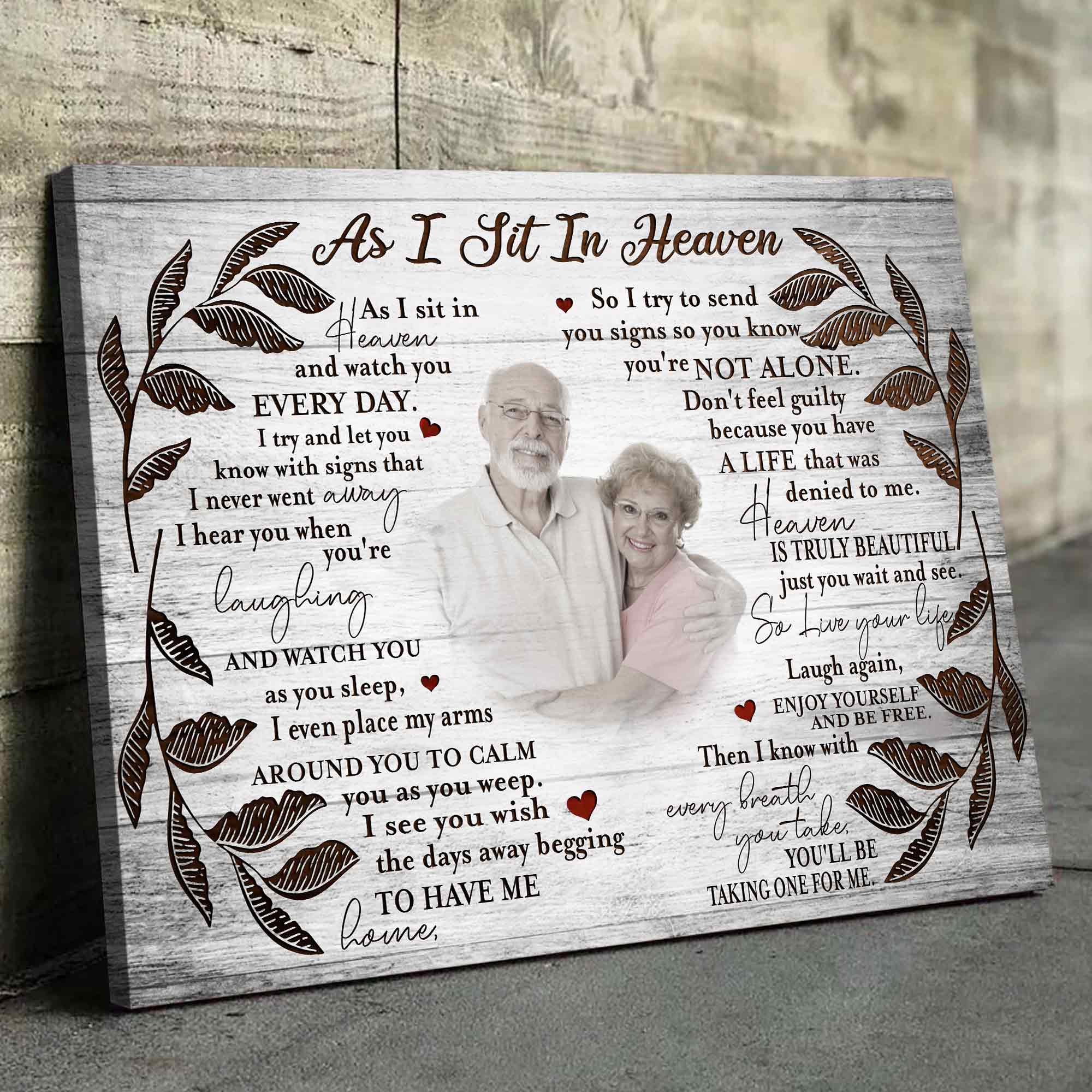 Personalized In Loving Memory Canvas Gifts, As I Sit In Heaven Poem For Loss Of Father/Mother