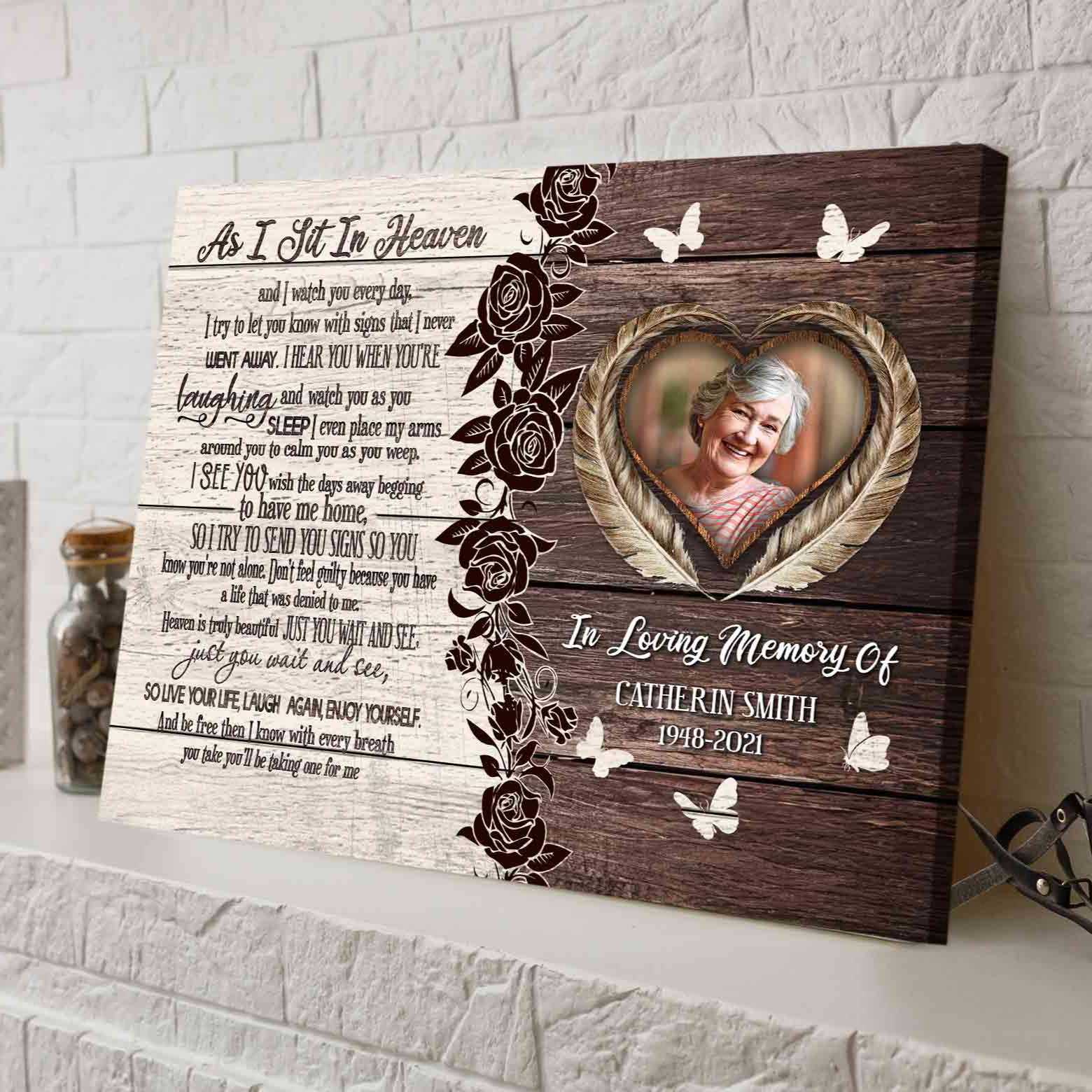Memorial Gifts for Loss of a Mother, As I Sit In Heaven Personalized Memorial Canvas, In Memory of Mom Gifts
