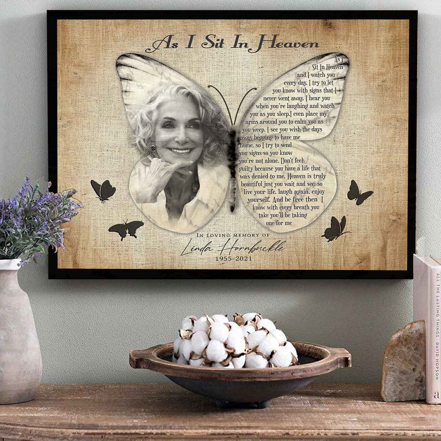 Memorial Gifts for Loss of a Mother, As I Sit In Heaven Butterfly Memorial Canvas, Loss of Mother Gift