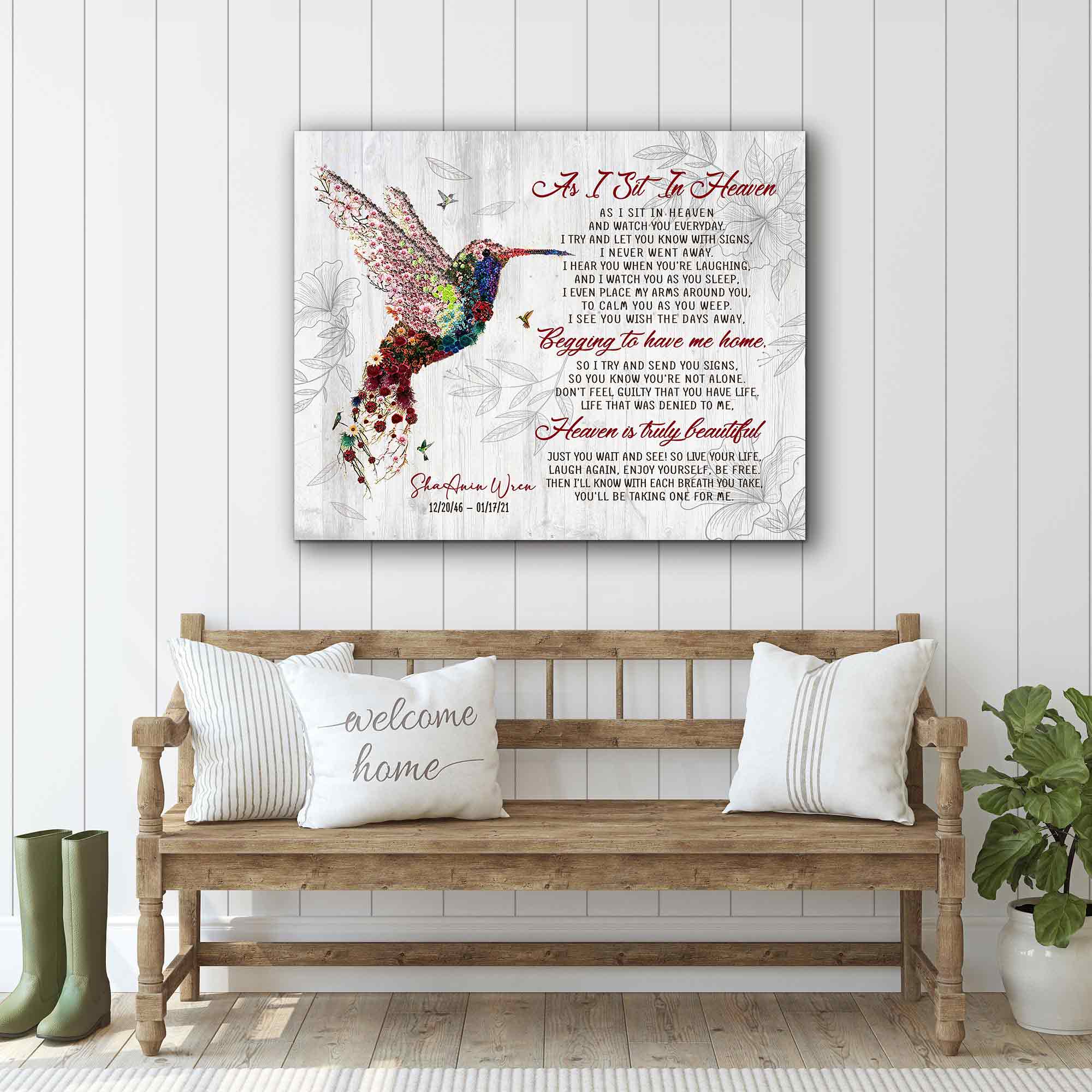 Memorial Gifts, As I Sit In Heaven Loss Of Mother/Father Hummingbird Canvas, Sympathy Gifts