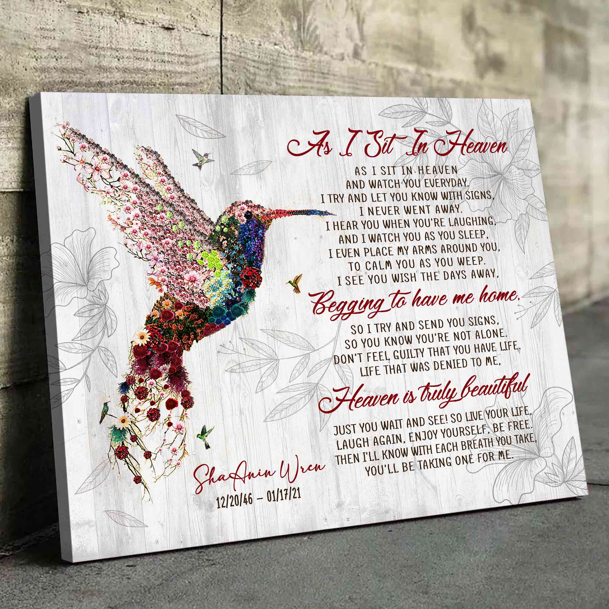 Memorial Gifts, As I Sit In Heaven Loss Of Mother/Father Hummingbird Canvas, Sympathy Gifts