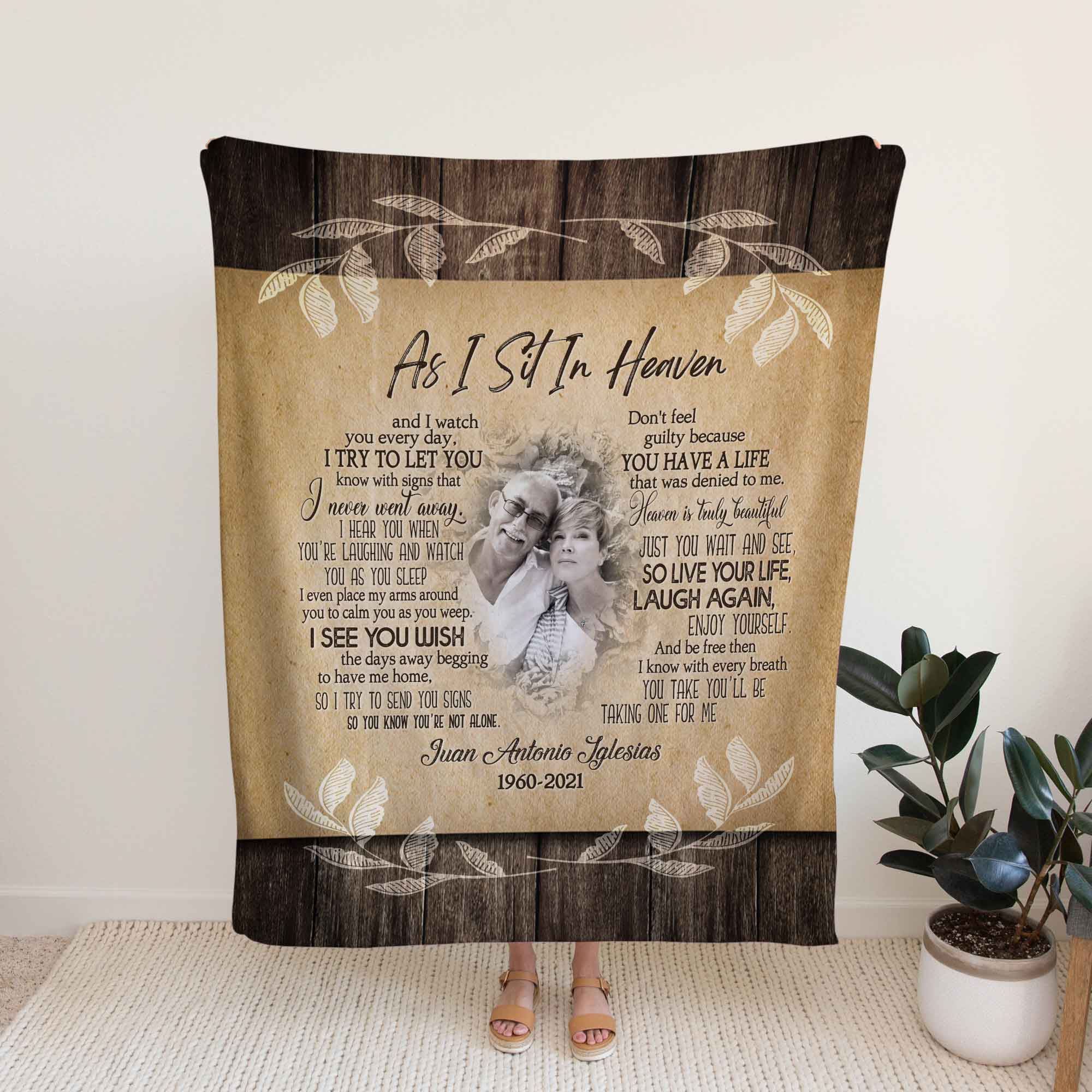 Personalized Memorial Blankets, As I Sit In Heaven Blanket For Loss Of Father/Mother, Custom Name Throw Blanket