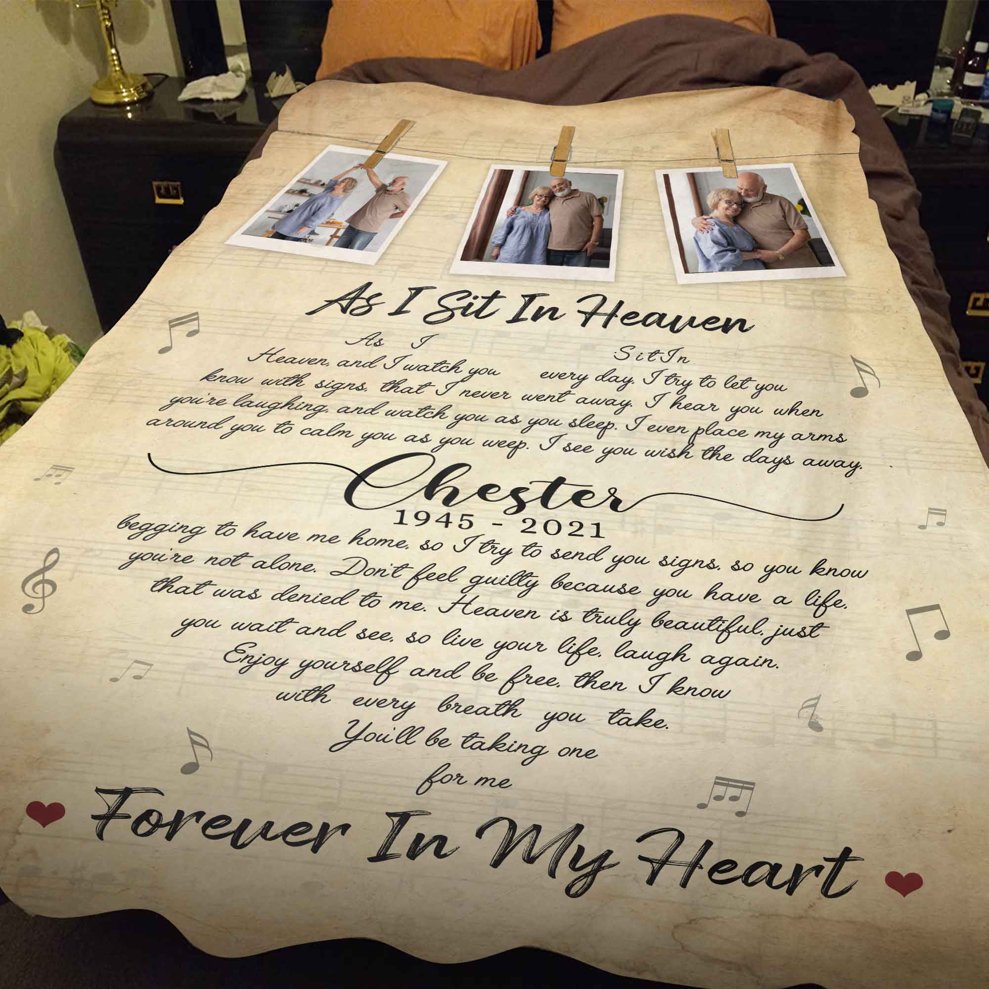 As I Sit In Heaven, Personalized Memorial Blankets With Pictures For Loss Of Father, Remembrance Memorial Blankets For Funerals, In Loving Memory Blanket