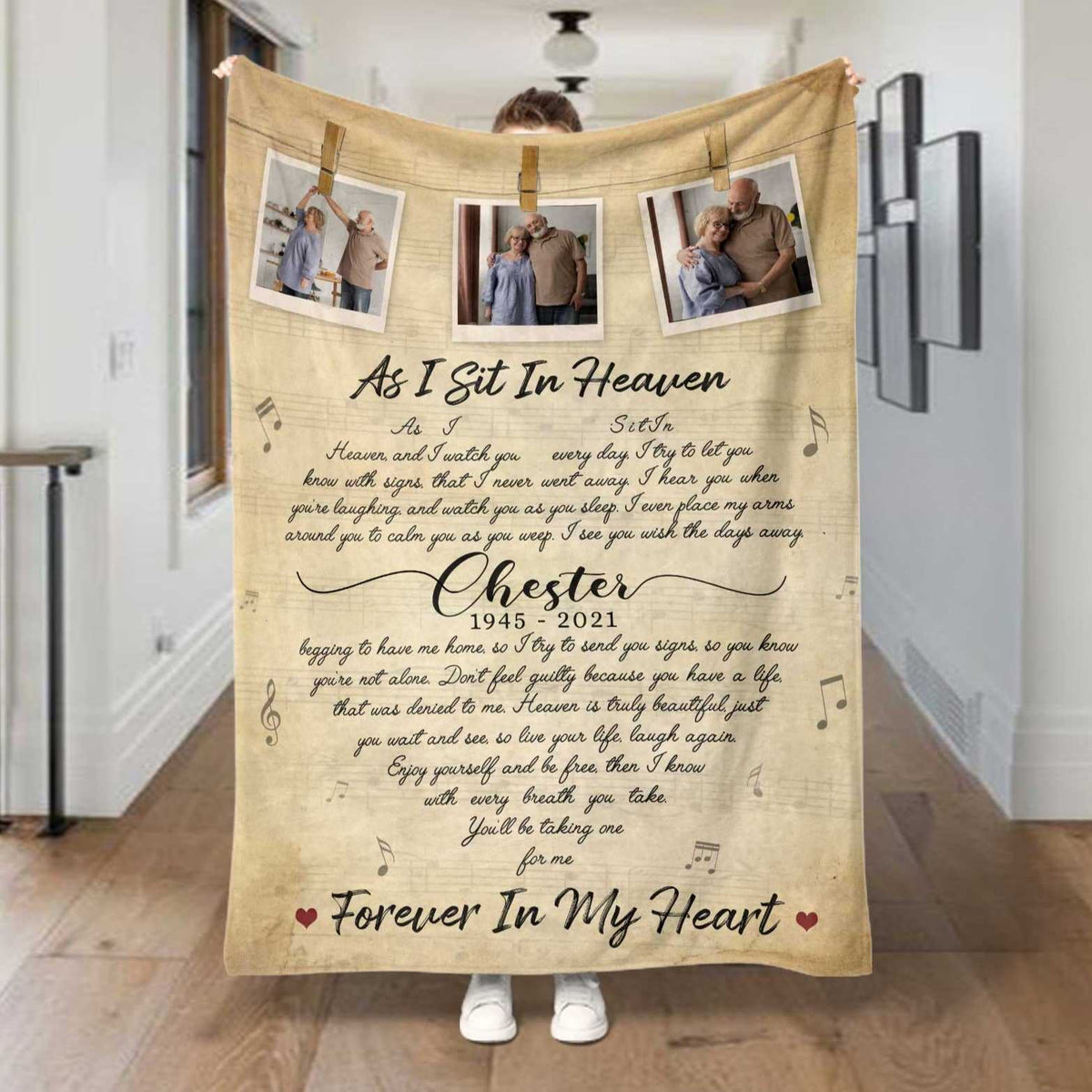 As I Sit In Heaven, Personalized Memorial Blankets With Pictures For Loss Of Father, Remembrance