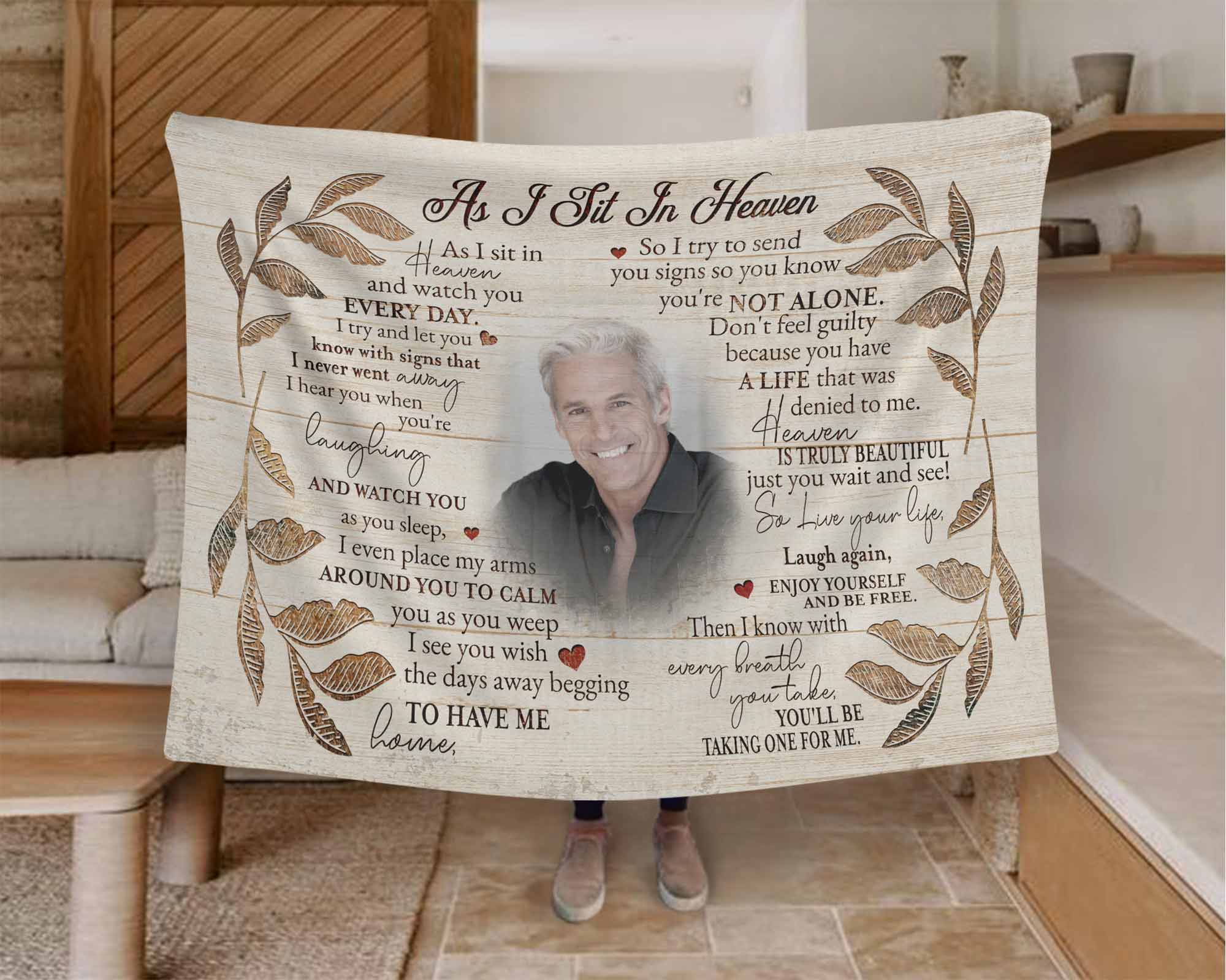 As I Sit In Heaven Memorial Blanket Personalized For Loss Of Father, Sentimental Gifts Custom Throw Blanket