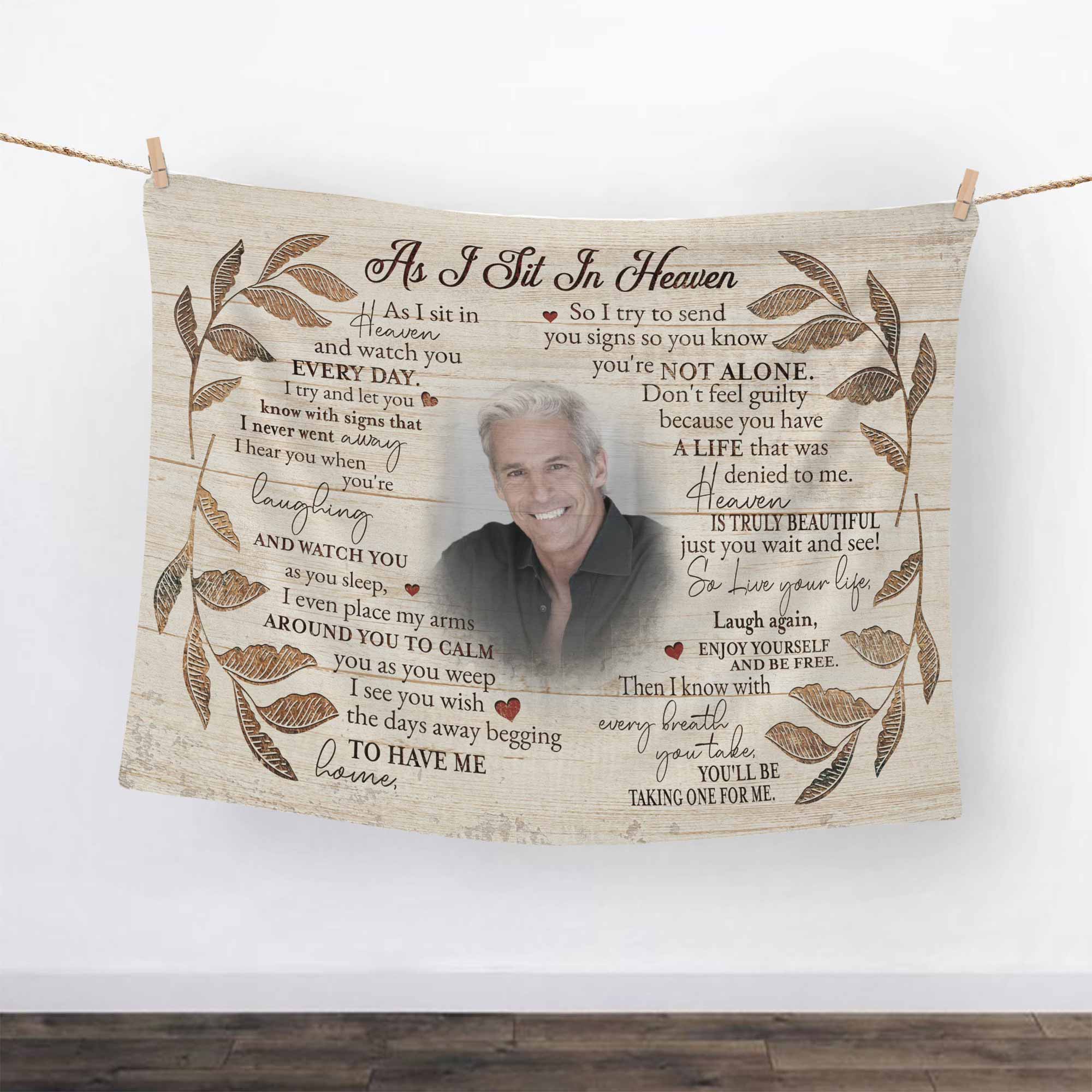 As I Sit In Heaven Memorial Blanket Personalized For Loss Of Father, Sentimental Gifts Custom Throw Blanket
