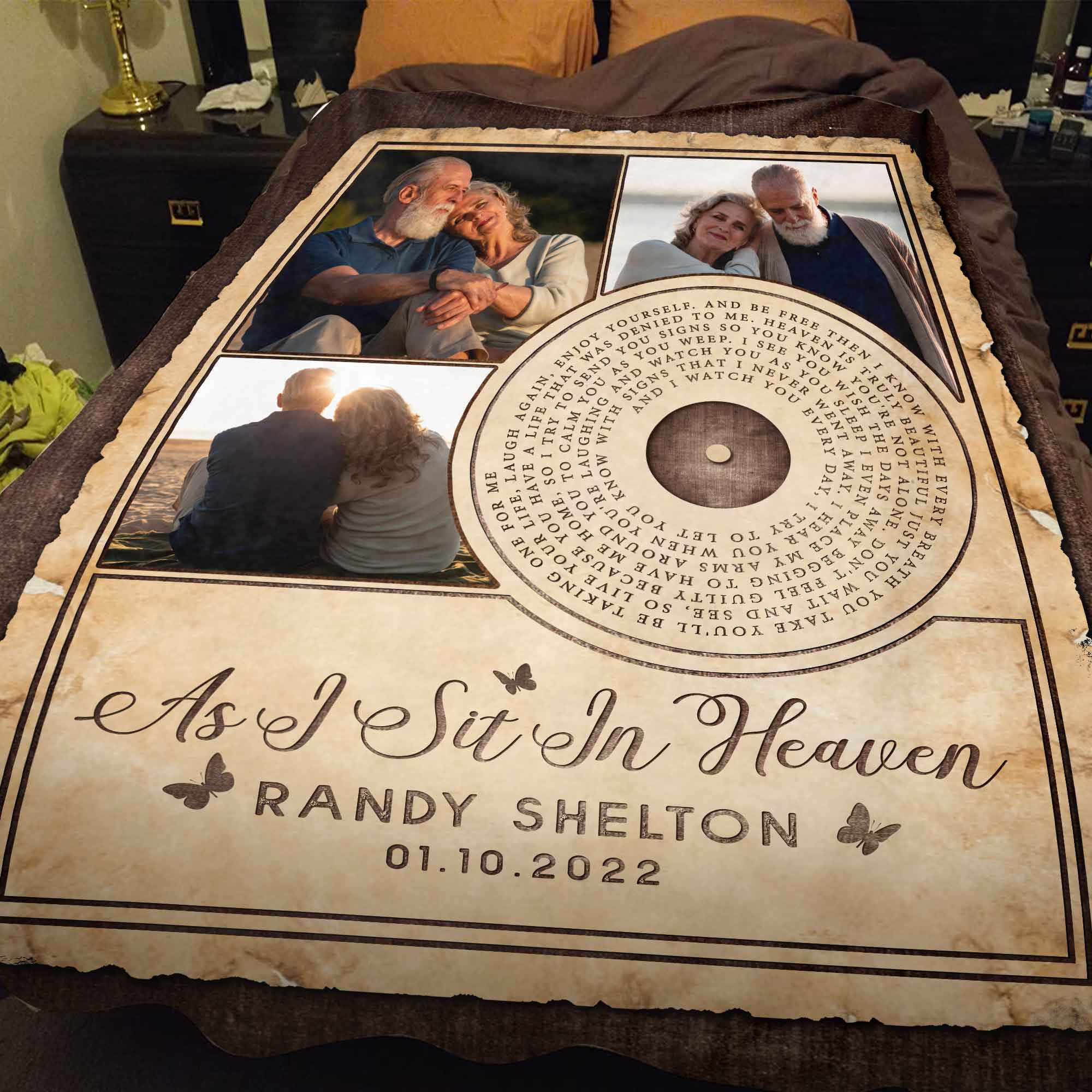 As I Sit In Heaven, Personalized Sympathy Blankets For Loss Of Father, Remembrance Memorial Blankets For Funeral, In Loving Memory Photo Blankets