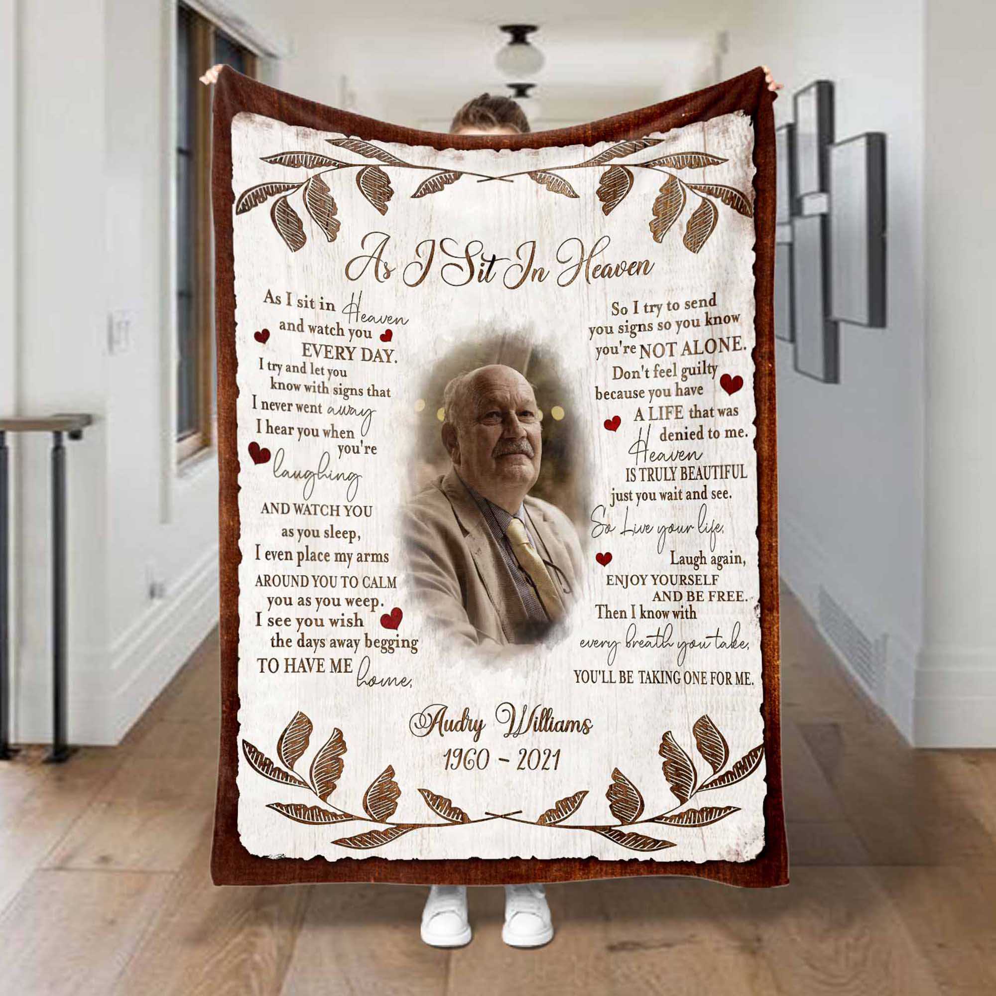 As I Sit In Heaven Memorial Blankets For Loss Of Father, In Loving Memory Blanket