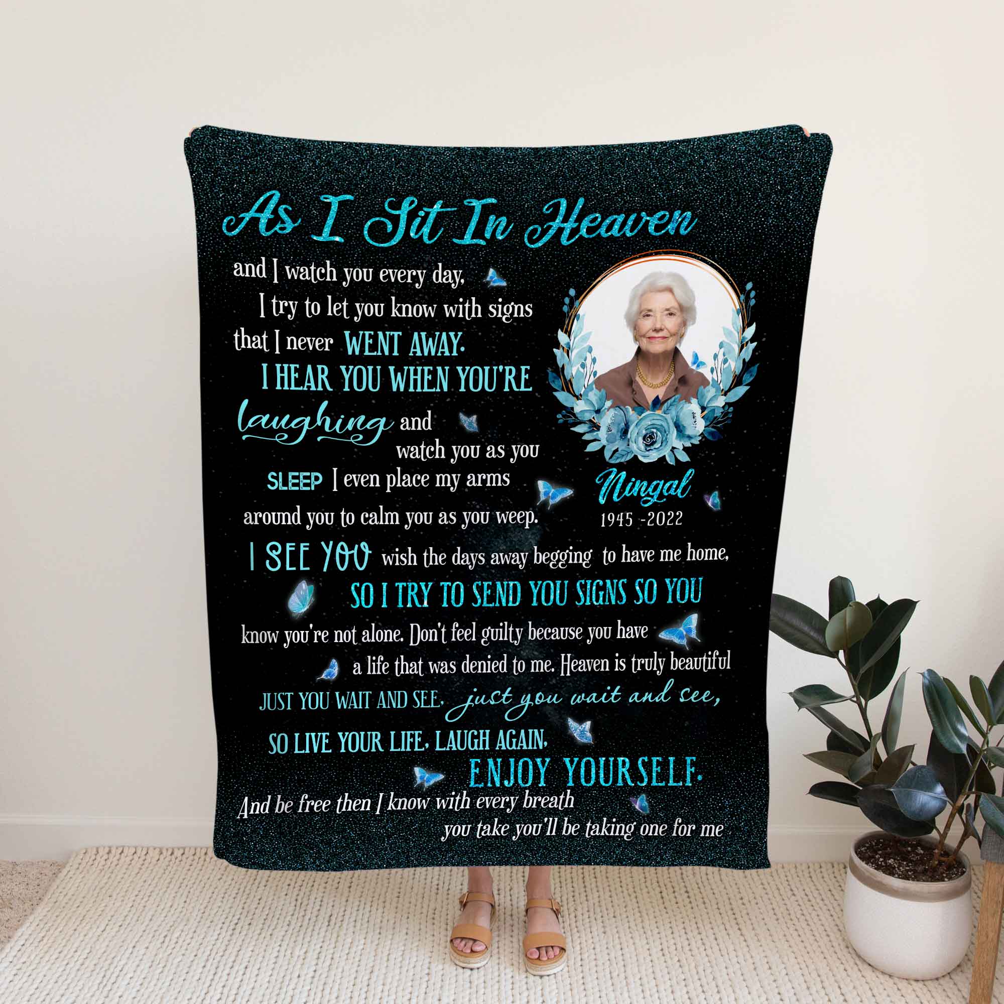 As I Sit In Heaven Personalized Memorial  Blankets, Sympathy Gift For Loss Of Mother