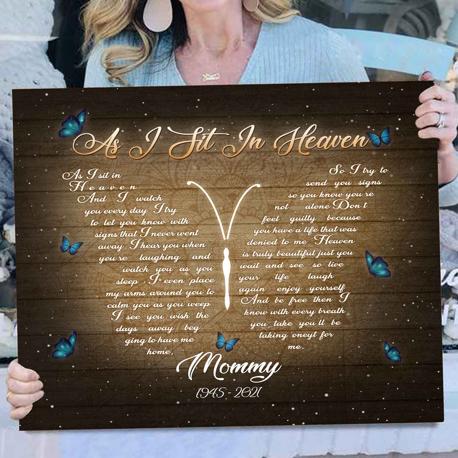 Remembrance Gifts for Loss of Mother, As I Sit in Heaven Memorial Canvas, Mom Memorial Gifts