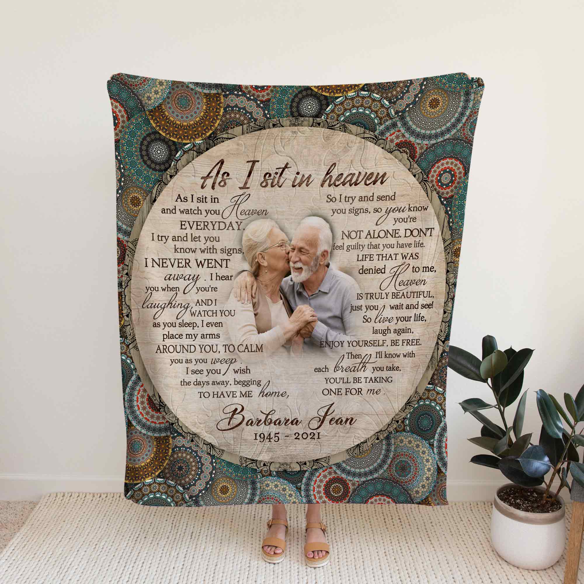 As I Sit In Heaven Loss Of Father/Mother Memorial Blankets, Custom Family Portrait Throw Blanket
