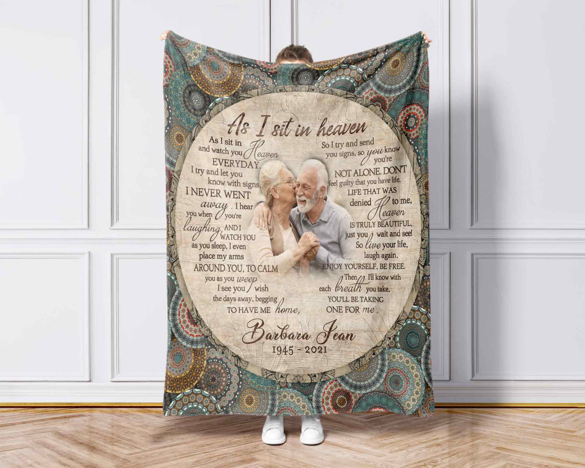 As I Sit In Heaven Loss Of Father/Mother Memorial Blankets, Custom Family Portrait Throw Blanket