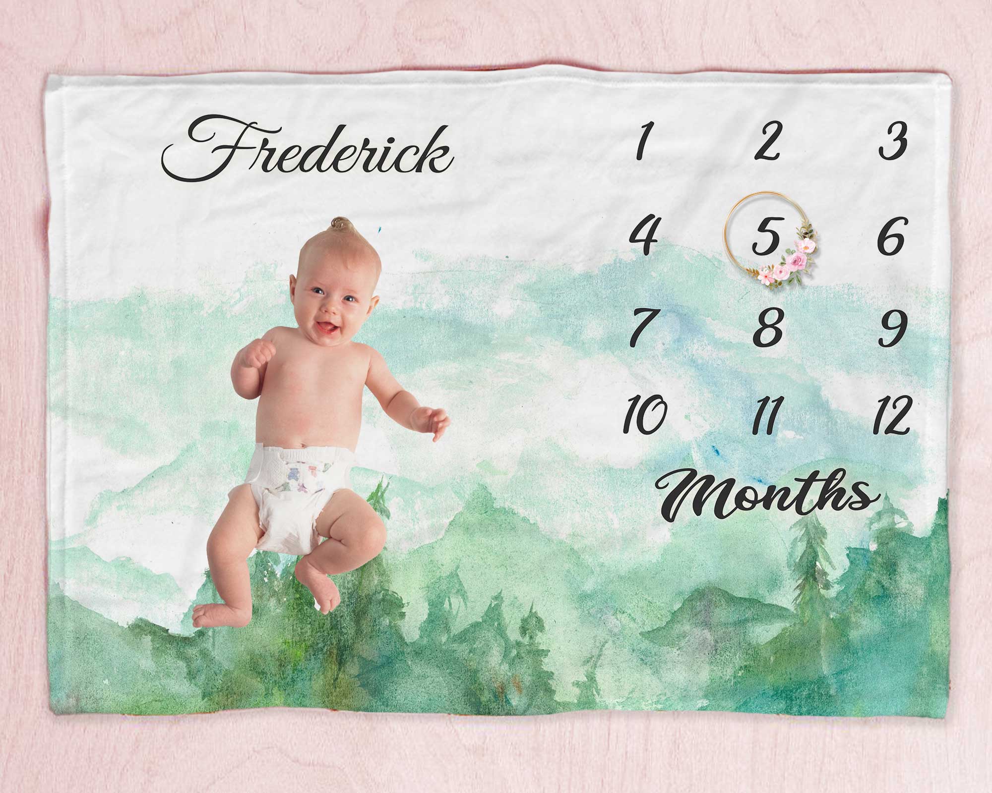 Custom Baby Boy Woodland Theme Milestone Blanket, Personalized Baby Name Sign Blanket