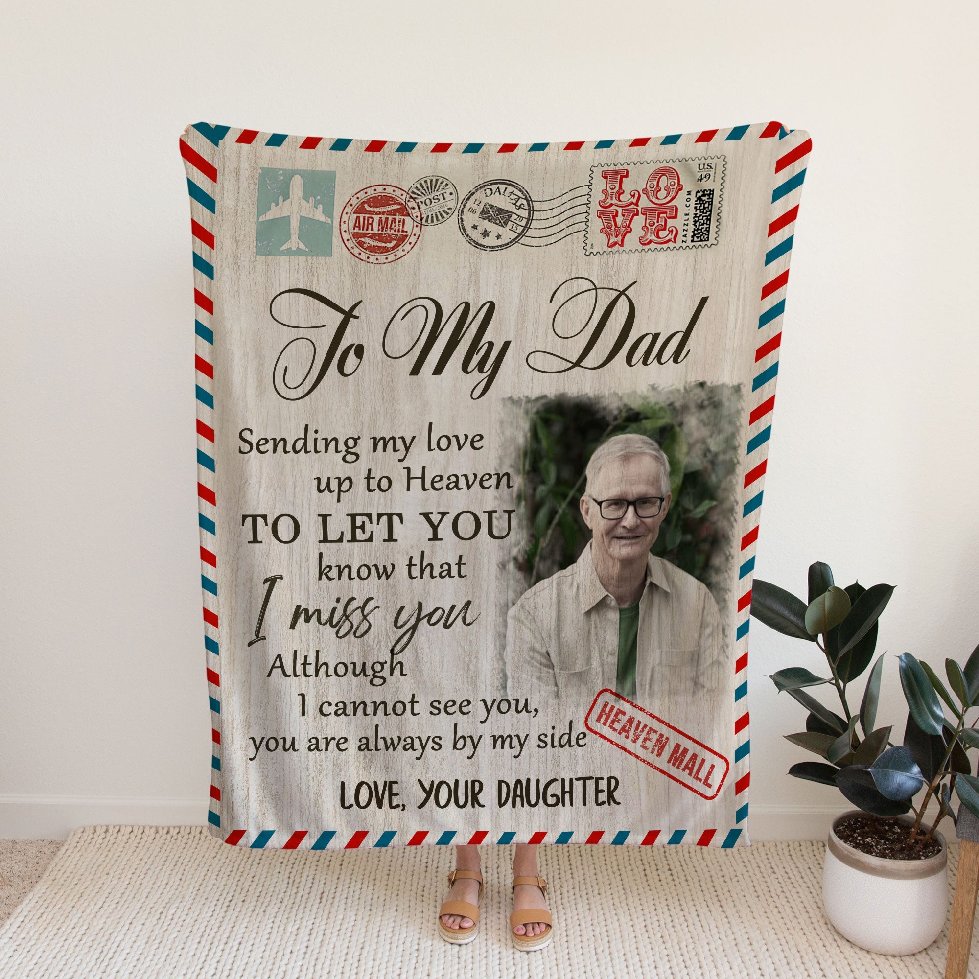 Personalized Memorial Blankets, To My Dad Sympathy Blankets For Loss Of Father, Custom Photo Blanket