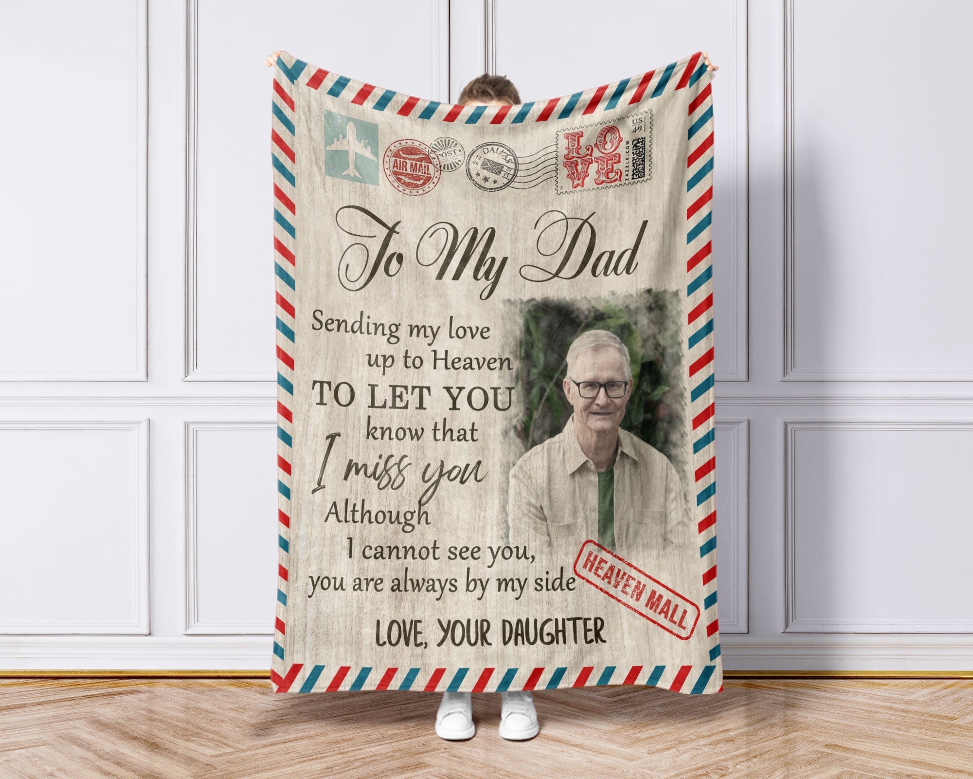 Personalized Memorial Blankets, To My Dad Sympathy Blankets For Loss Of Father, Custom Photo Blanket
