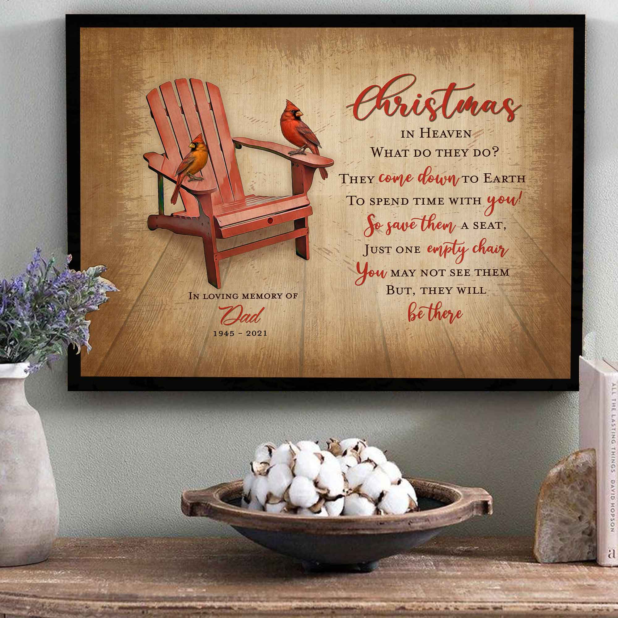 Cardinal Memorial Gift For Loss Of Father, Grief Poem Canvas Wall Art