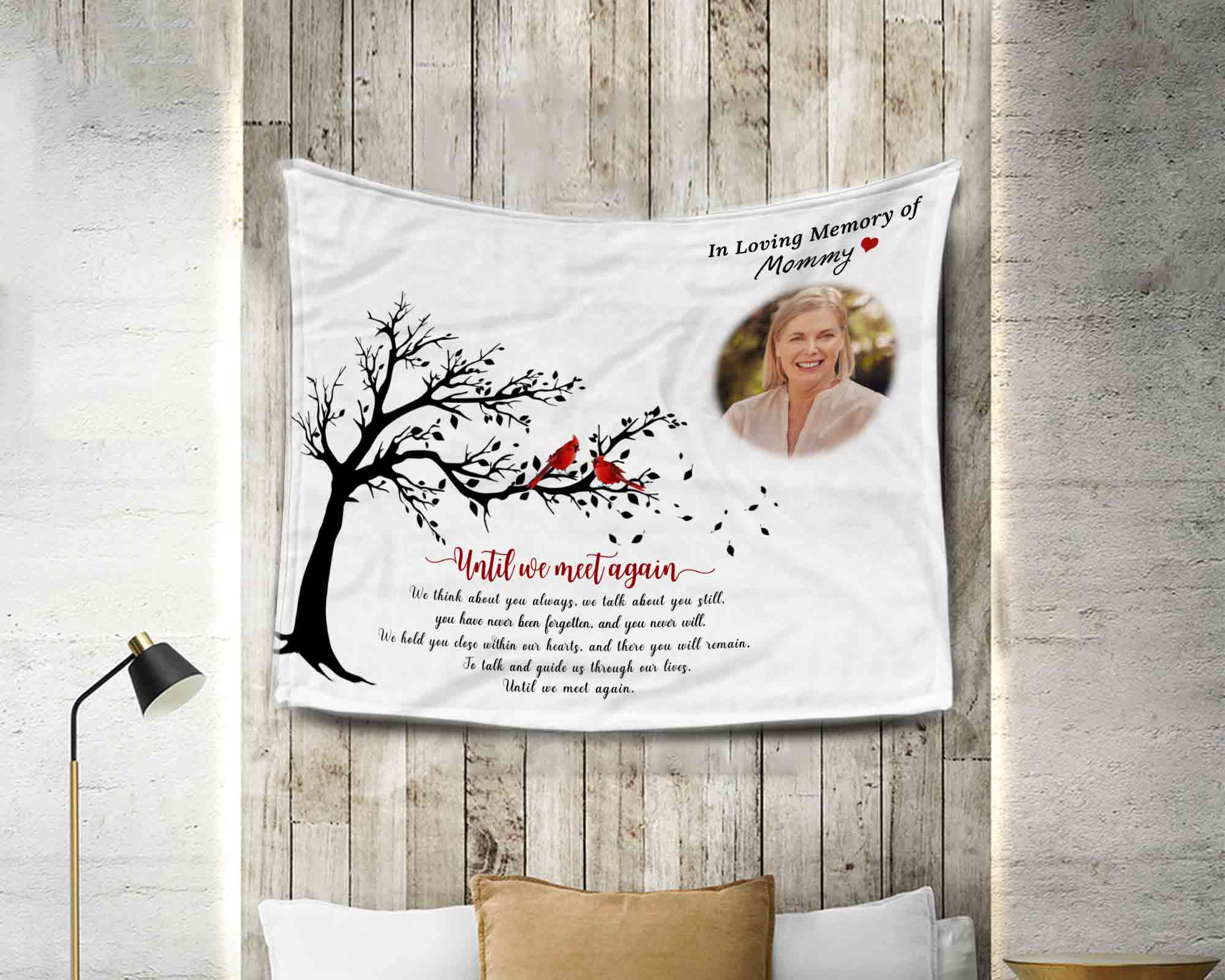 Custom Personalized Memorial Red Cardinal Photo Blankets, I Never Left You Bereavement Poem For Loss Of Loved One