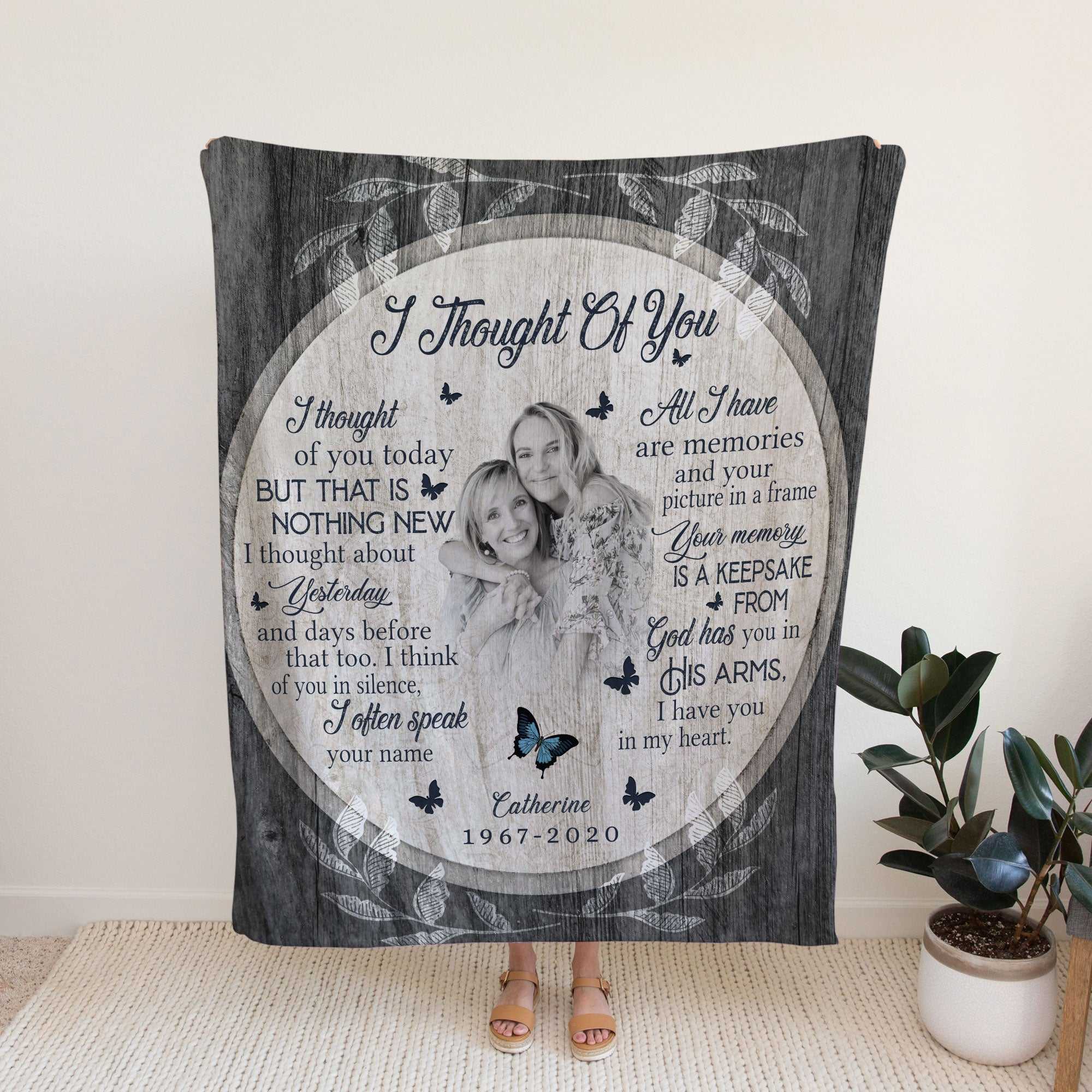 Custom Memorial Throw Blanket With Pictures For Mom, I Thought Of You Sympathy Blanket