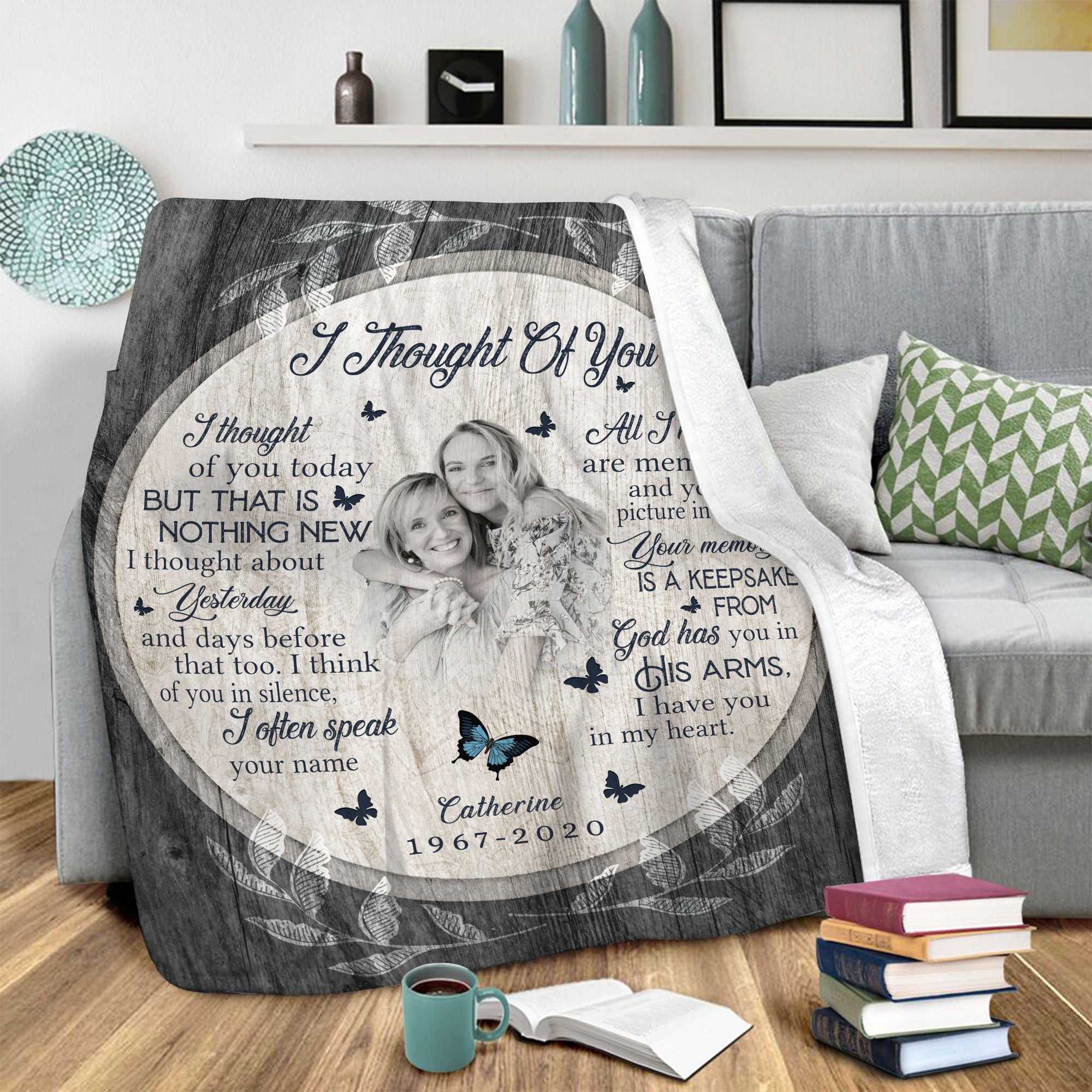 Custom Memorial Throw Blanket With Pictures For Mom, I Thought Of You Sympathy Blanket