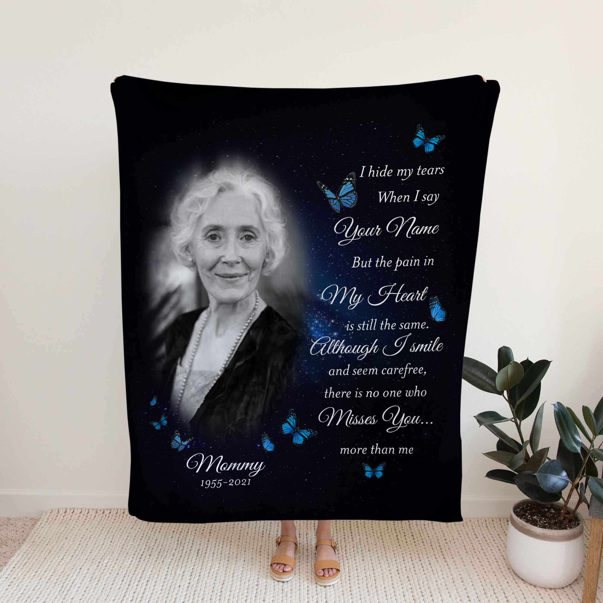 Custom Memorial Blankets For Loss Of Grandma, Personalized I Hide My Tears Blanket