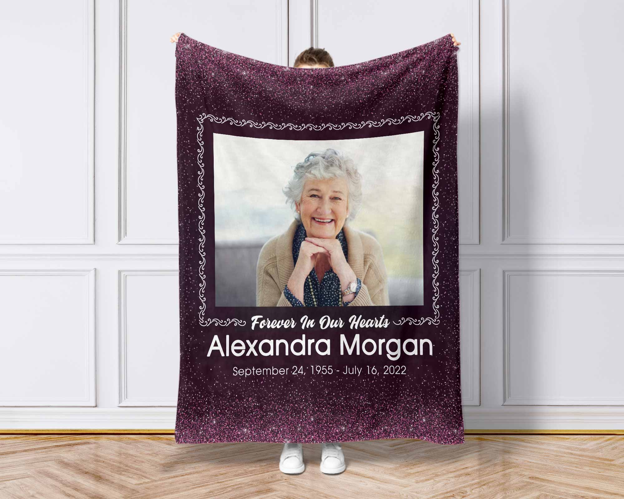 Loss Of Mother Memorial Blankets With Picture, Forever In Our Hearts Bereavement Blanket, Loss Of Grandma Portrait From Photo