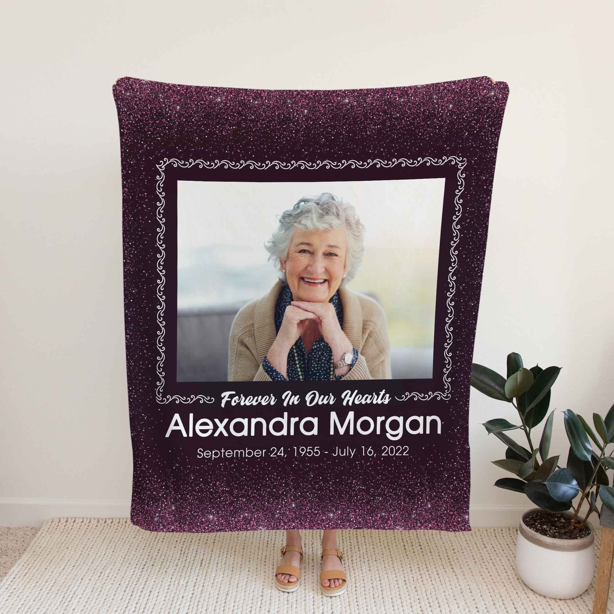 Loss Of Mother Memorial Blankets With Picture, Forever In Our Hearts Bereavement Blanket, Loss Of Grandma Portrait From Photo