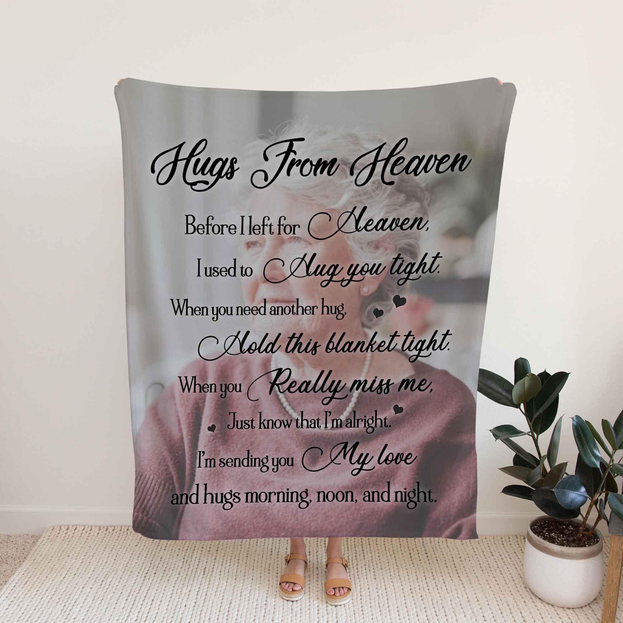 Loss Of Mother Memorial Blanket Personalized, Hugs From Heaven Memory Blankets Mothers Day Gift, Remembrance Blanket