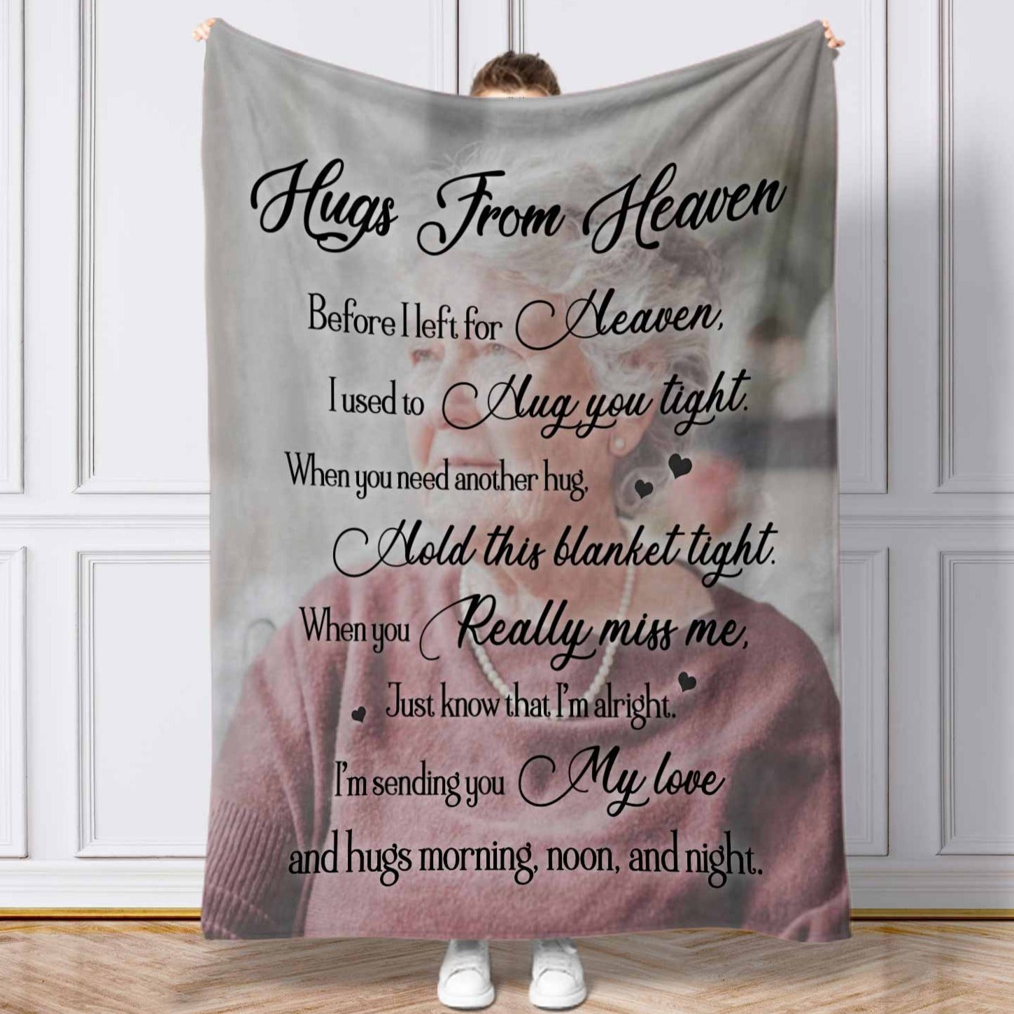 Loss Of Mother Memorial Blanket Personalized, Hugs From Heaven Memory Blankets Mothers Day Gift, Remembrance Blanket