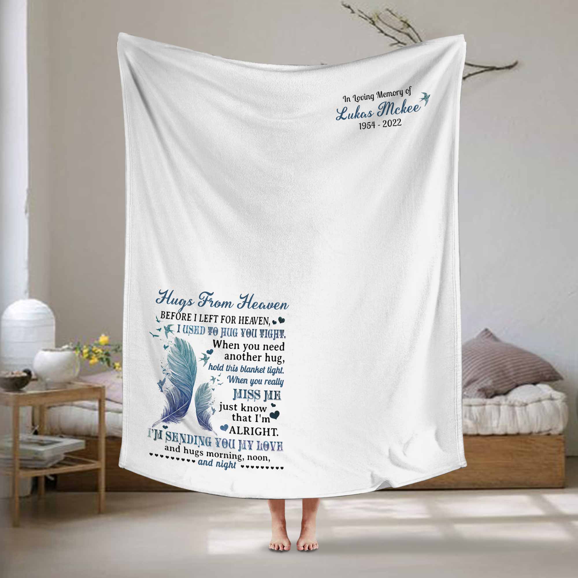 Personalized Memory Blankets, Sympathy Ideas for Loss of Father/Mother, Hugs From Heaven Funeral Blankets