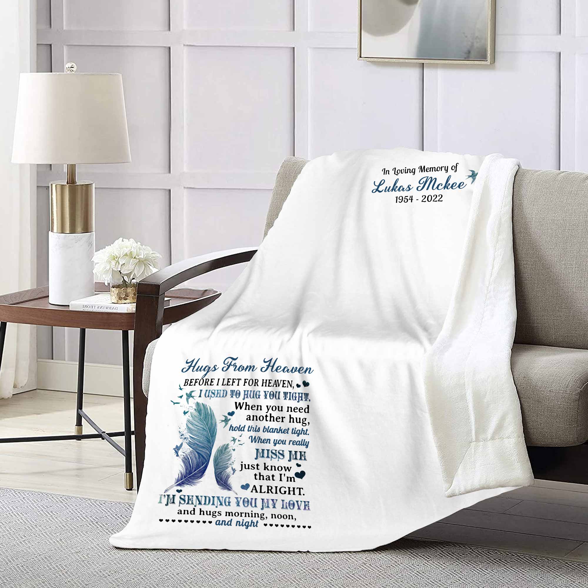 Personalized Memory Blankets, Sympathy Ideas for Loss of Father/Mother, Hugs From Heaven Funeral Blankets