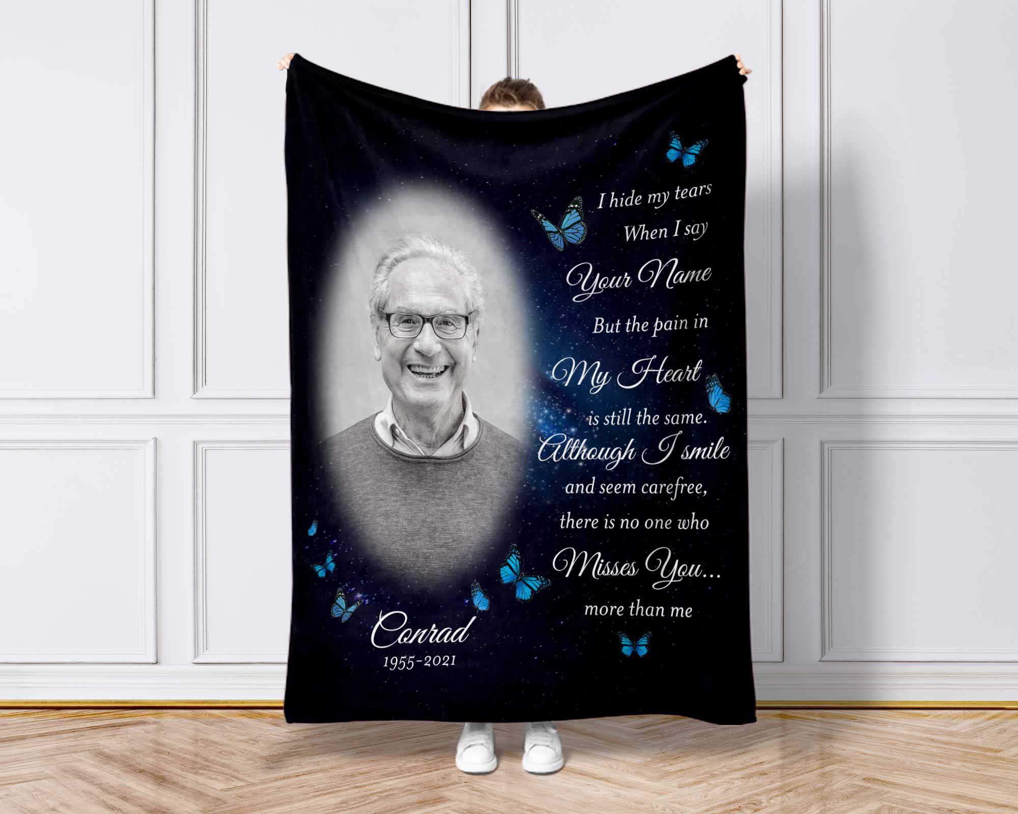 Personalized Memorial Blankets With Photo, Sympathy Blankets Fathers Day Gift, I Hide My Tears Custom Photo Blanket