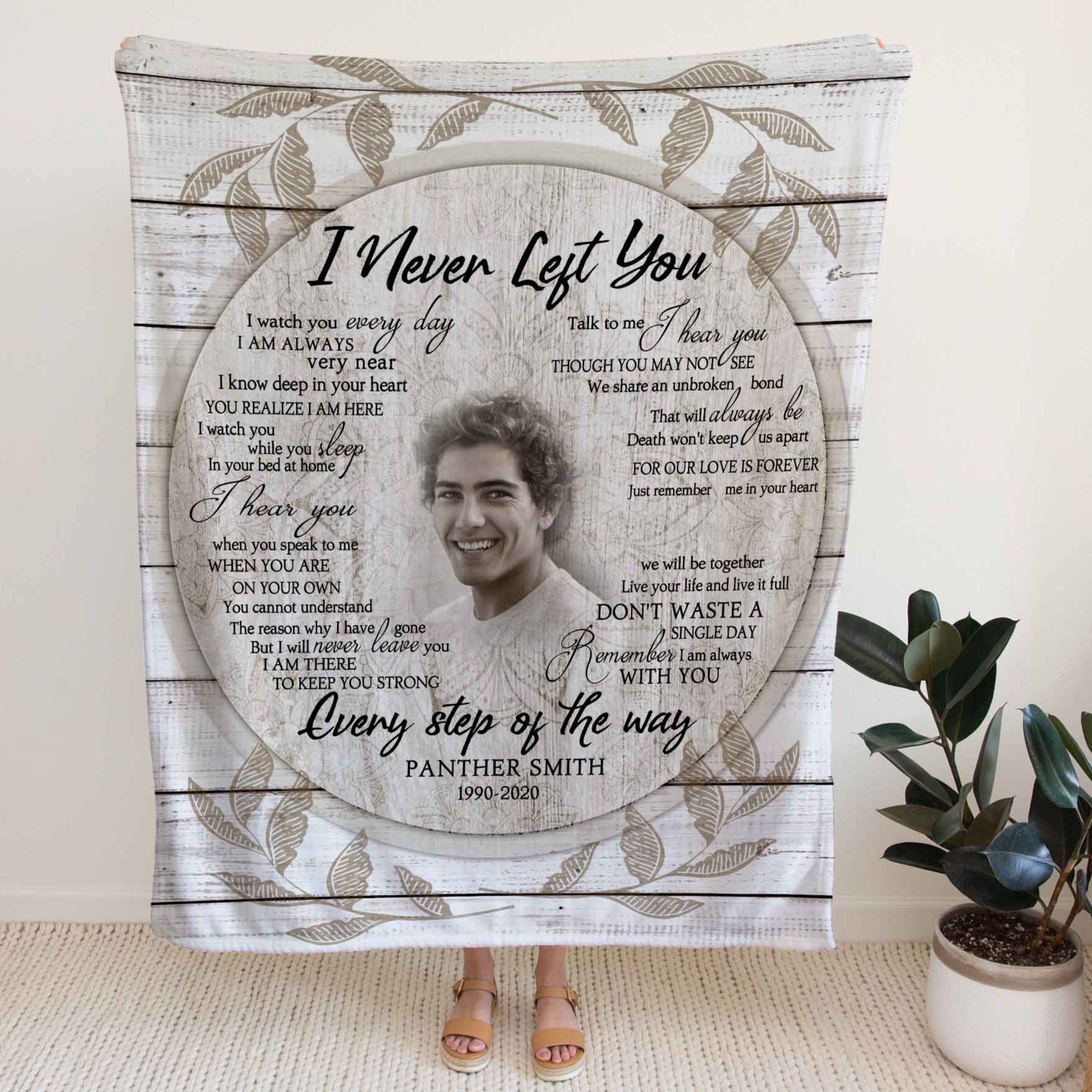 Memorial Blankets With Pictures, I Never Left You Sympathy Blankets For Loss Of Son, Remembrance Blanket Mothers Day Gift