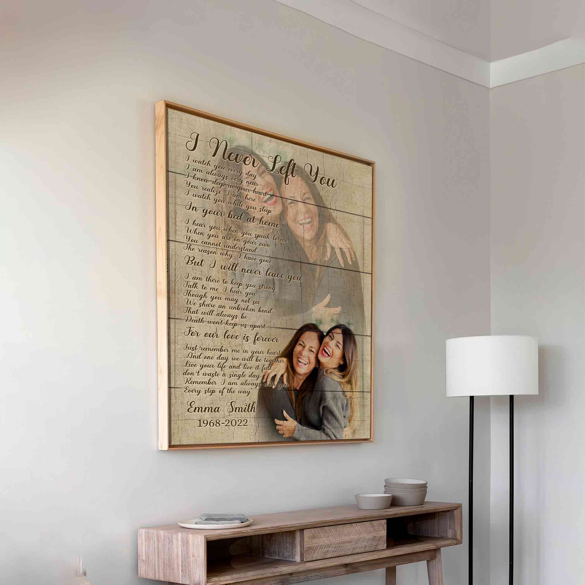 Best Sympathy Gifts for Loss of Mother, I Never Left You Memorial Canvas With Photo, Mom Remembrance Gifts