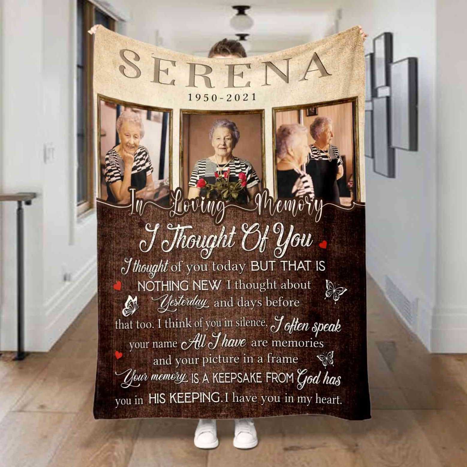 Personalized Memory Blankets For Loss Of Mother, I Thought Of You, Memorial Blankets With Pictures, Bereavement Poem Gifts, In Memory Of Photo Blanket