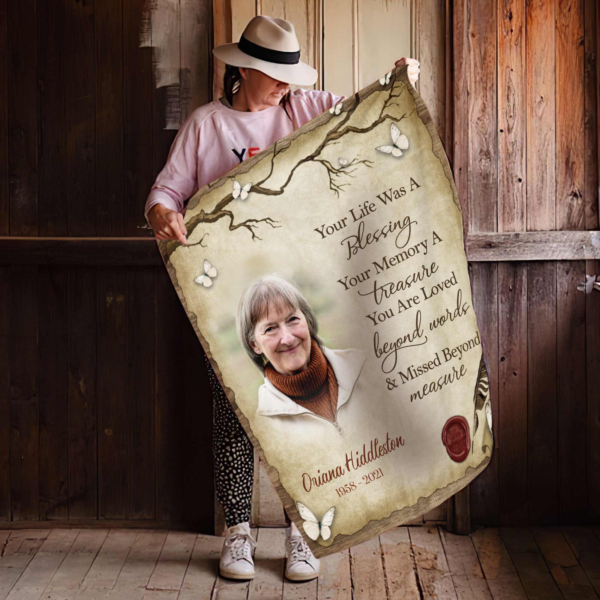 In Loving Memory Blanket For Loss Of Mother Gift, Memorial Butterfly Blanket, Personalized Photo Throw Blanket, Bereavement Poem