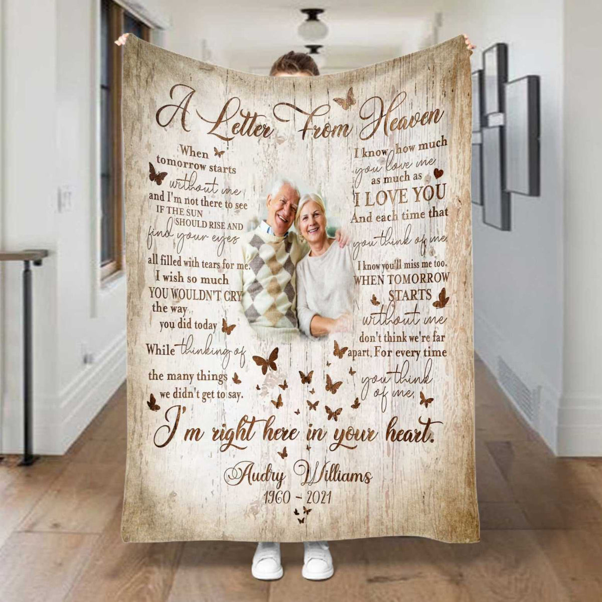 Letter from heaven memorial blankets with pictures for loss of loved 