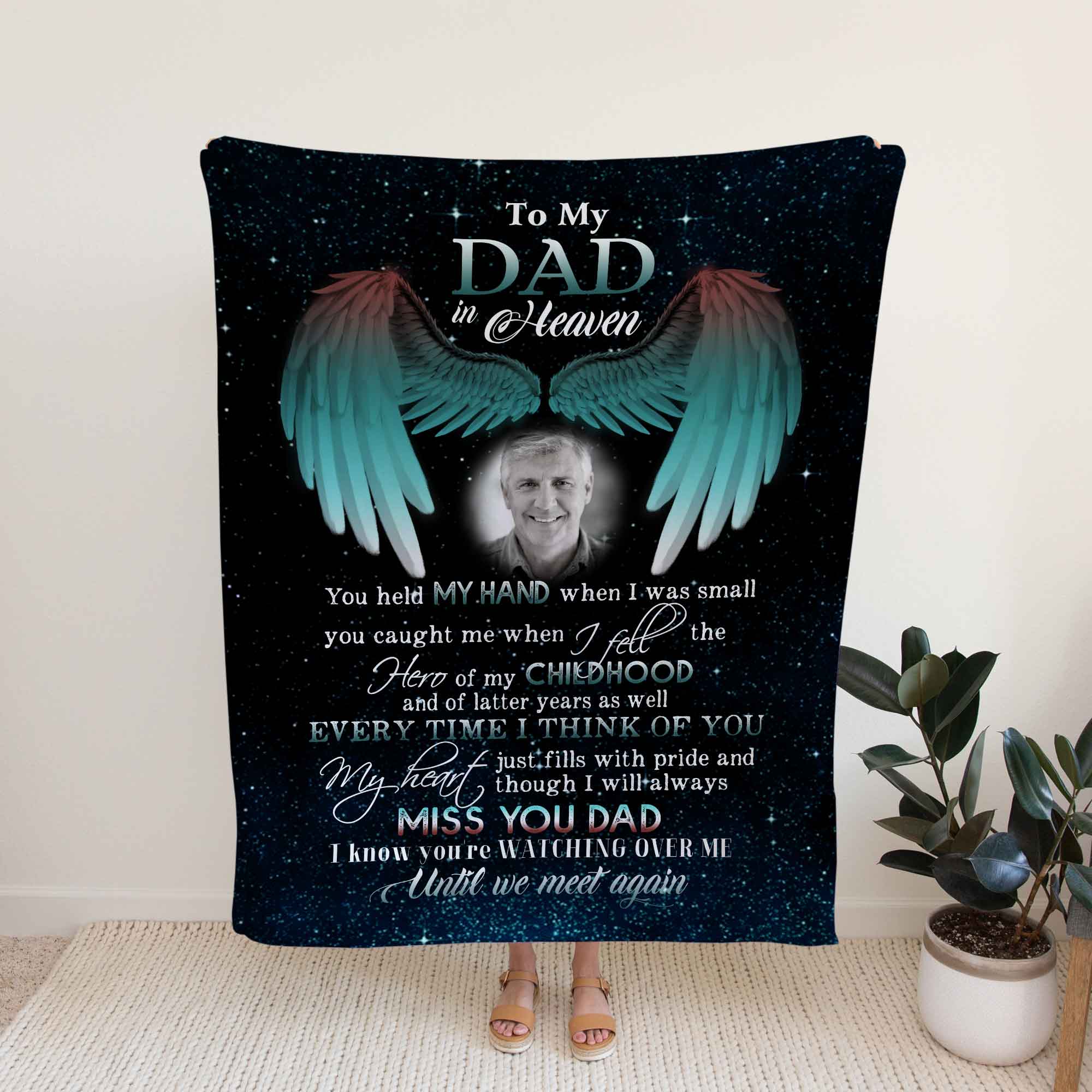 Personalized Loss Of Father Angel Wings Memorial Blanket, In Loving Memory Gift