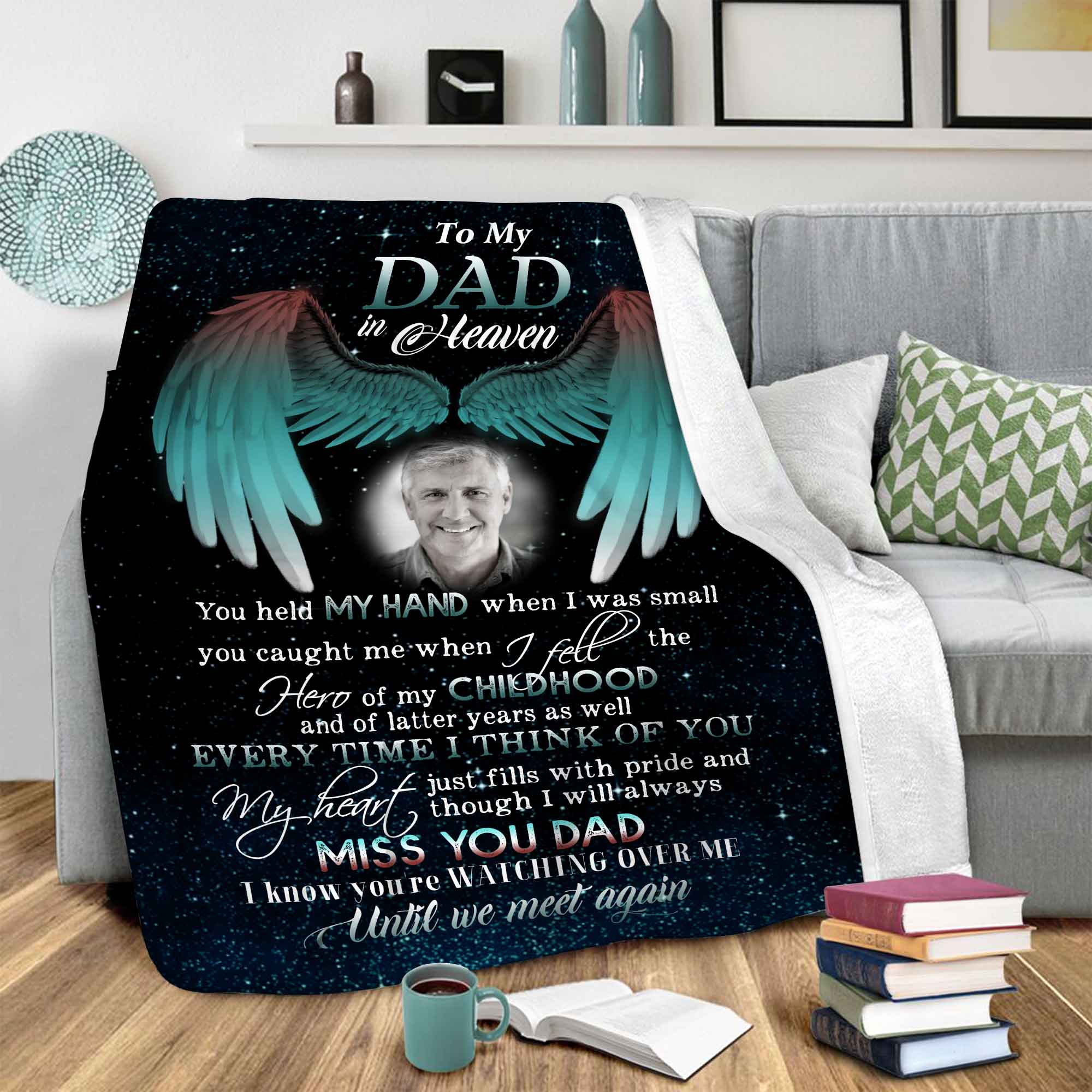 Personalized Loss Of Father Angel Wings Memorial Blanket, In Loving Memory Gift