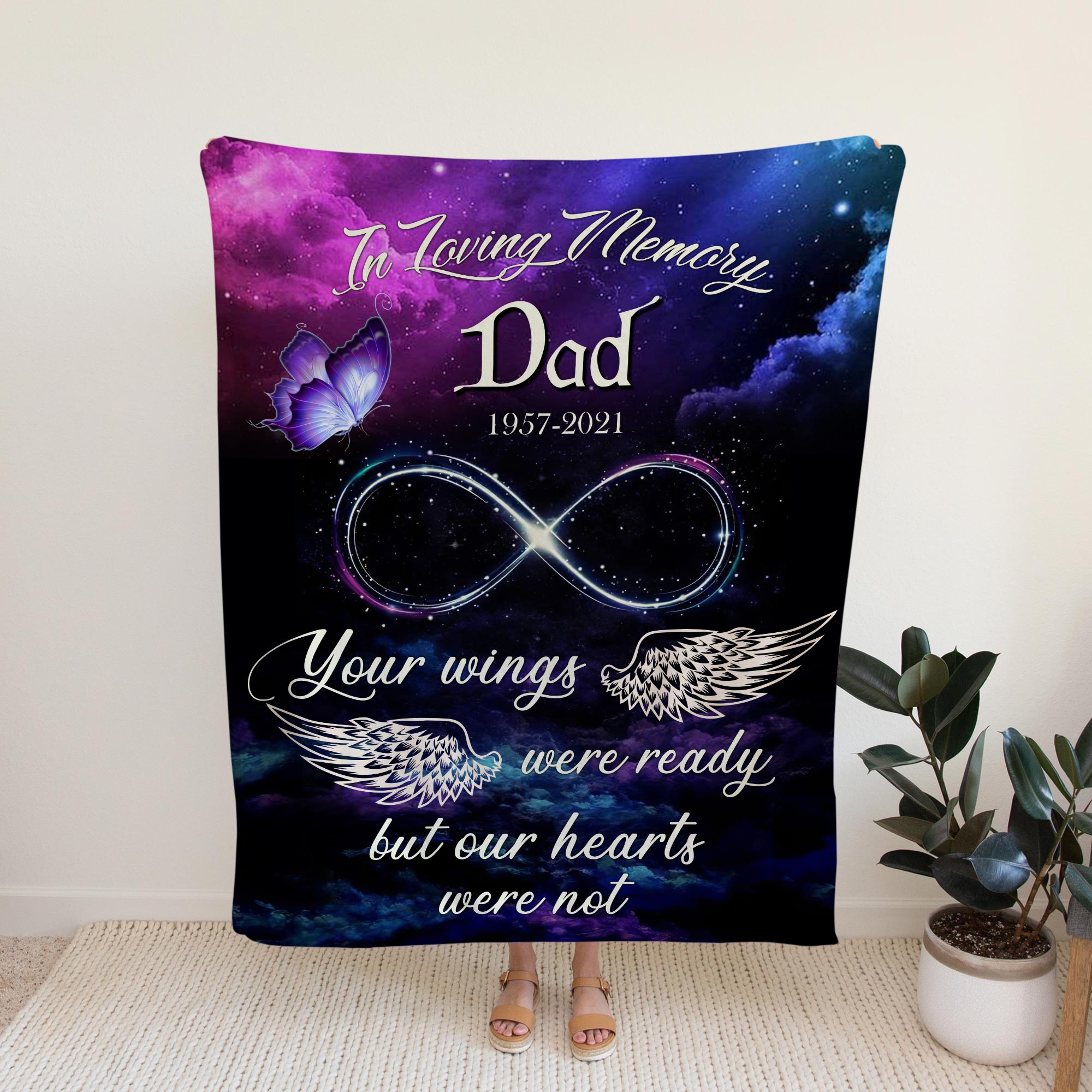 Loss Of Father Angel Wings Memorial Blankets, Personalized Sympathy Blankets