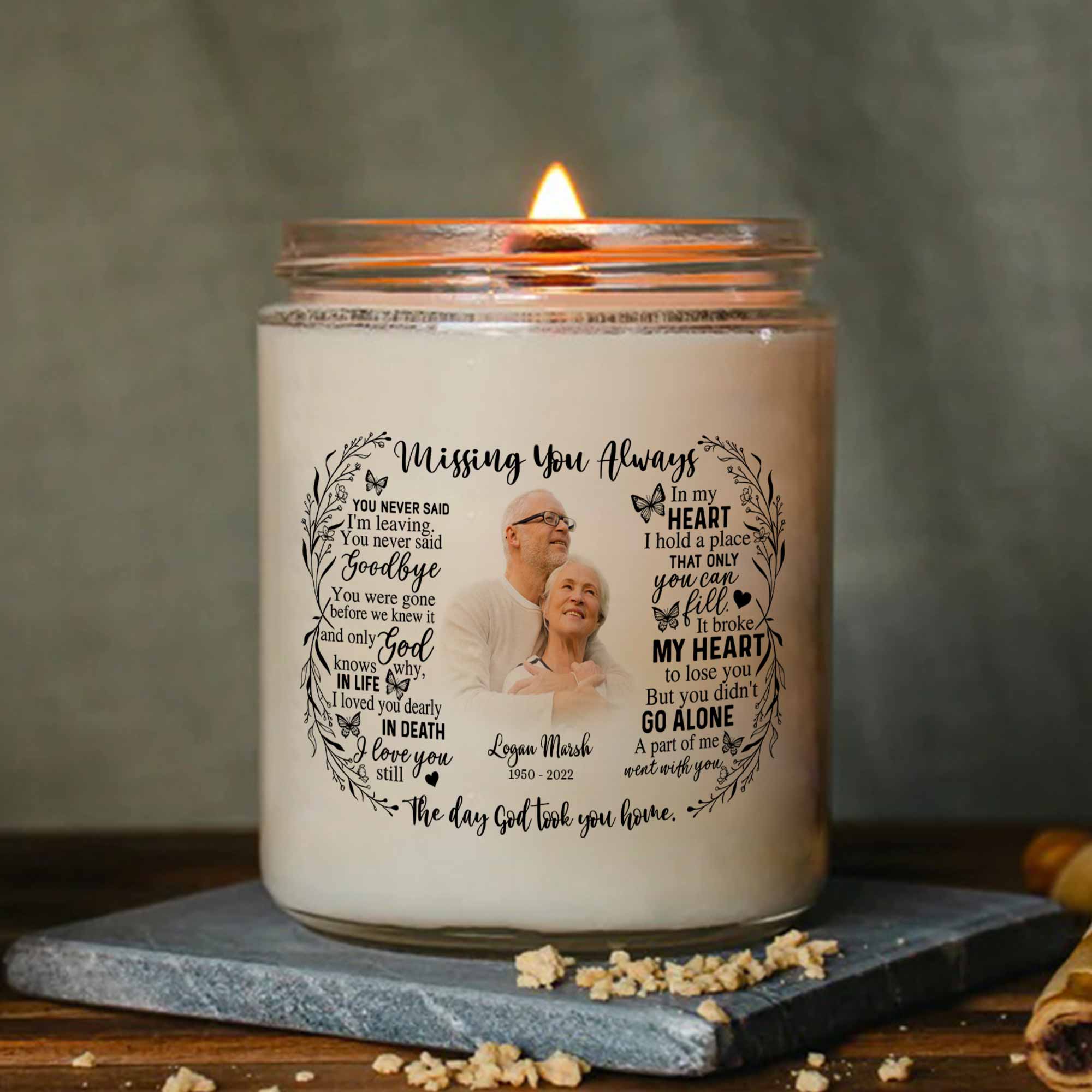 Memorial Candle With Picture Missing You Always, Sympathy Candle Gifts, Remembrance Candle