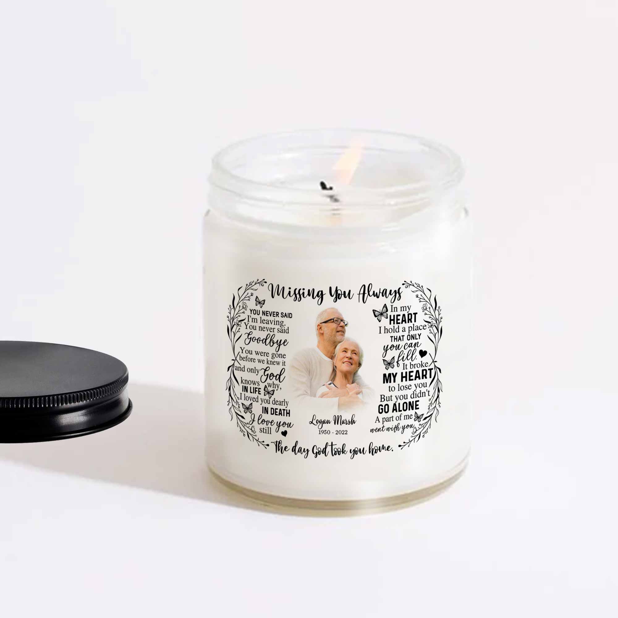 Memorial Candle With Picture Missing You Always, Sympathy Candle Gifts, Remembrance Candle