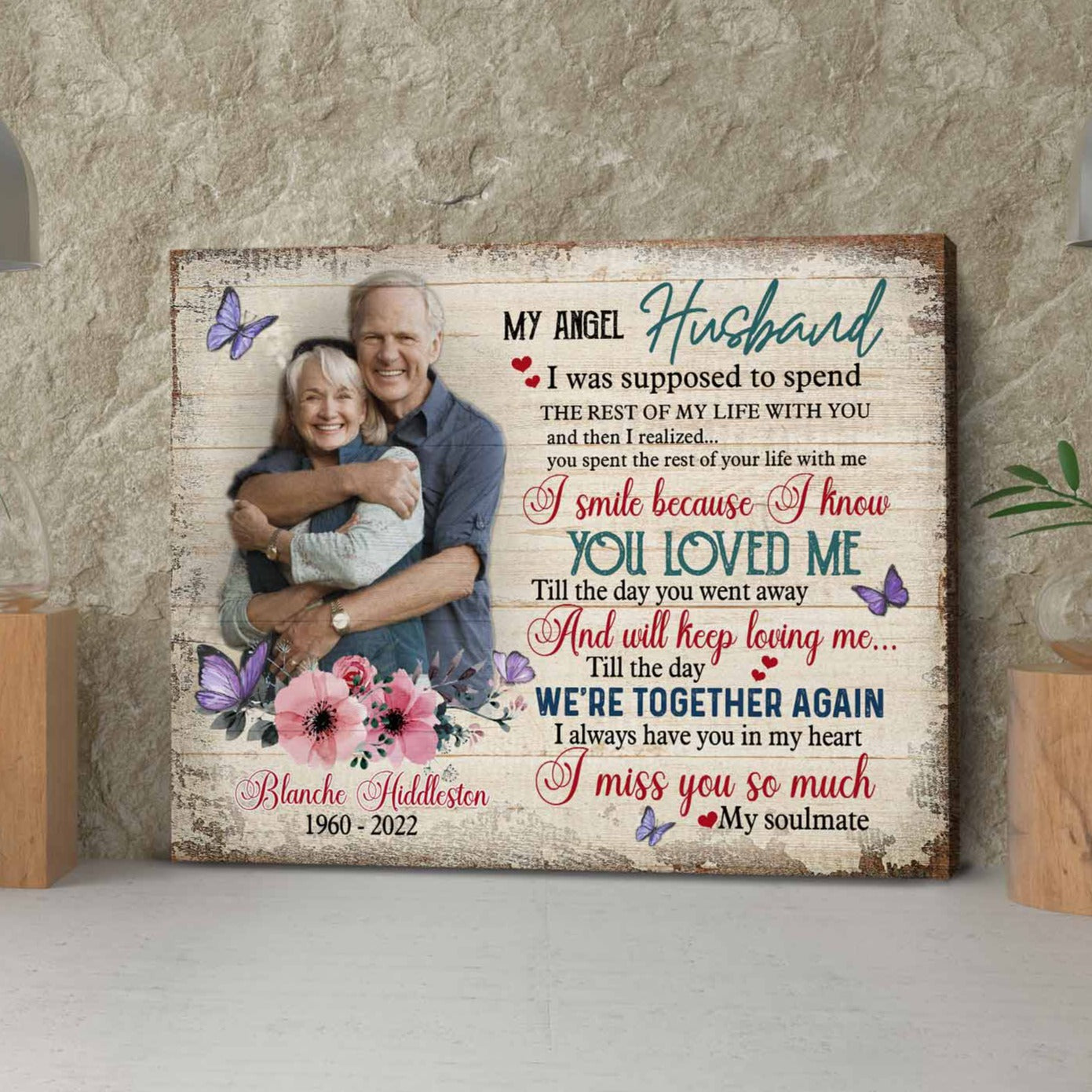 Loss Of Husband Personalized Memorial Gifts With Photo, In Loving Memory Photo Canvas, Portrait On Canvas
