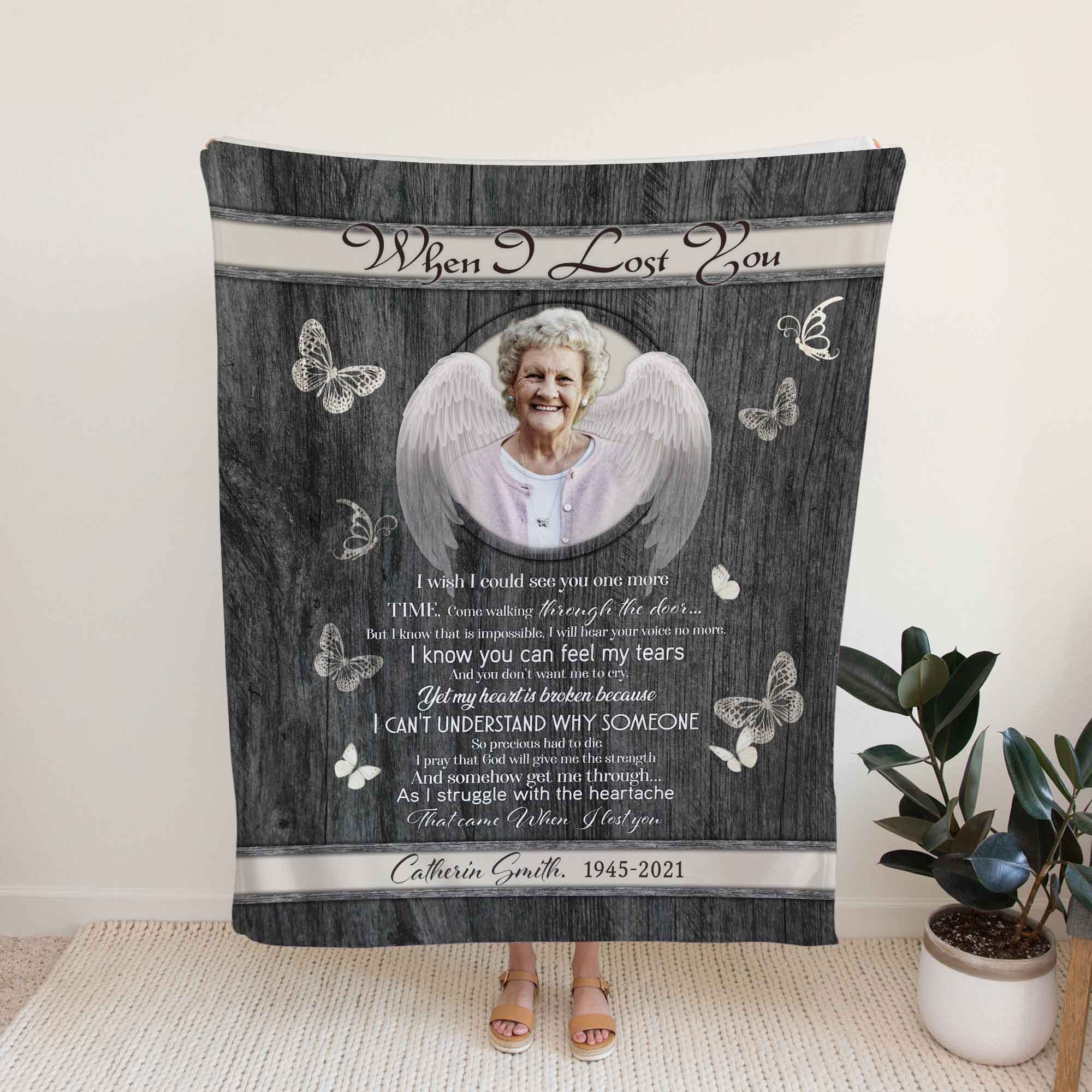 Loss Of Mother Angel Wings Memorial Blankets Personalized, Custom Photo Gifts For Loss Of Mom