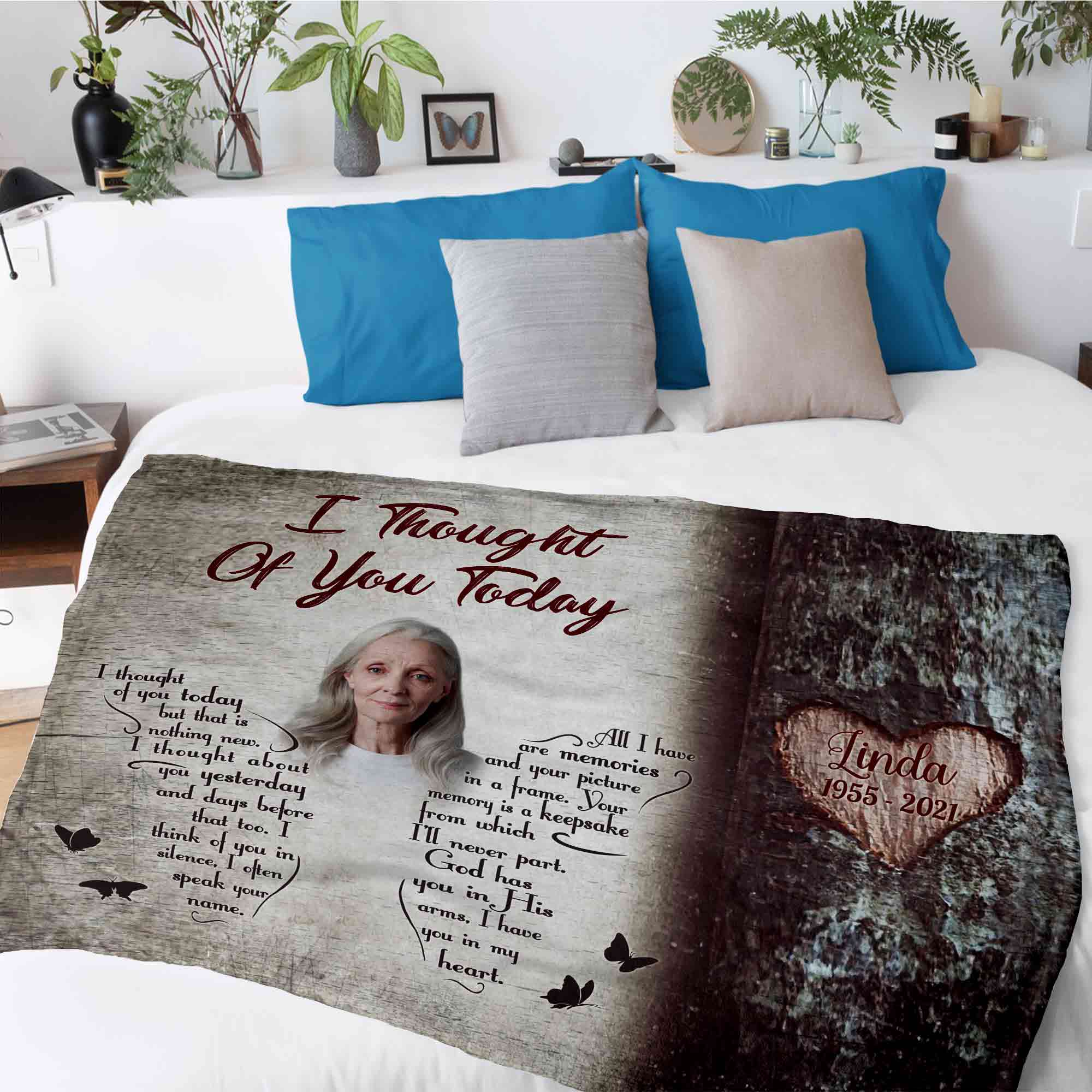 Loss Of Mother Butterfly Personalized Memorial Blankets, I Thought Of You Today Blankets