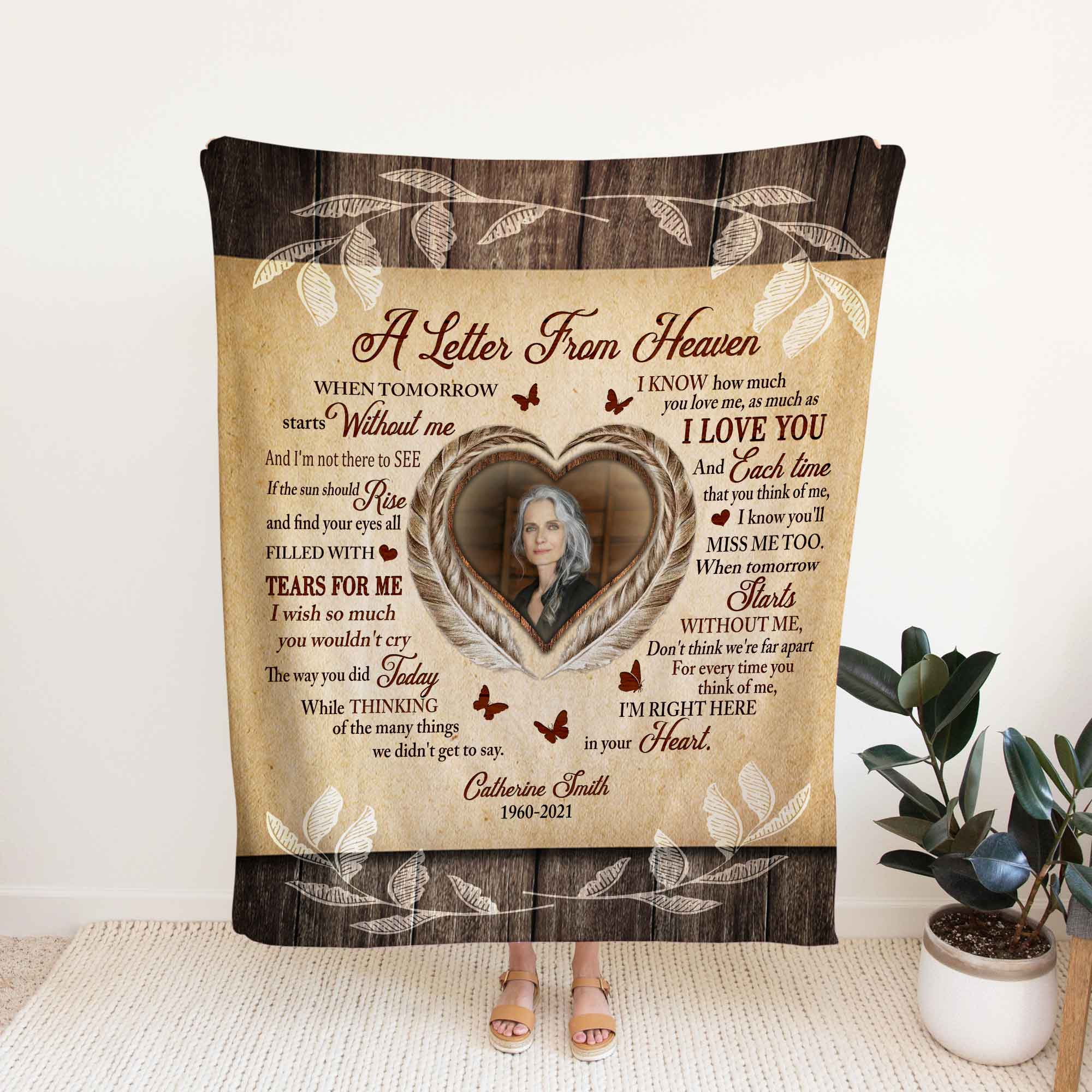Personalized Memory Blanket With Photos For Loss Of Mother  , A Letter From Heaven Bereavement Poem Blanket