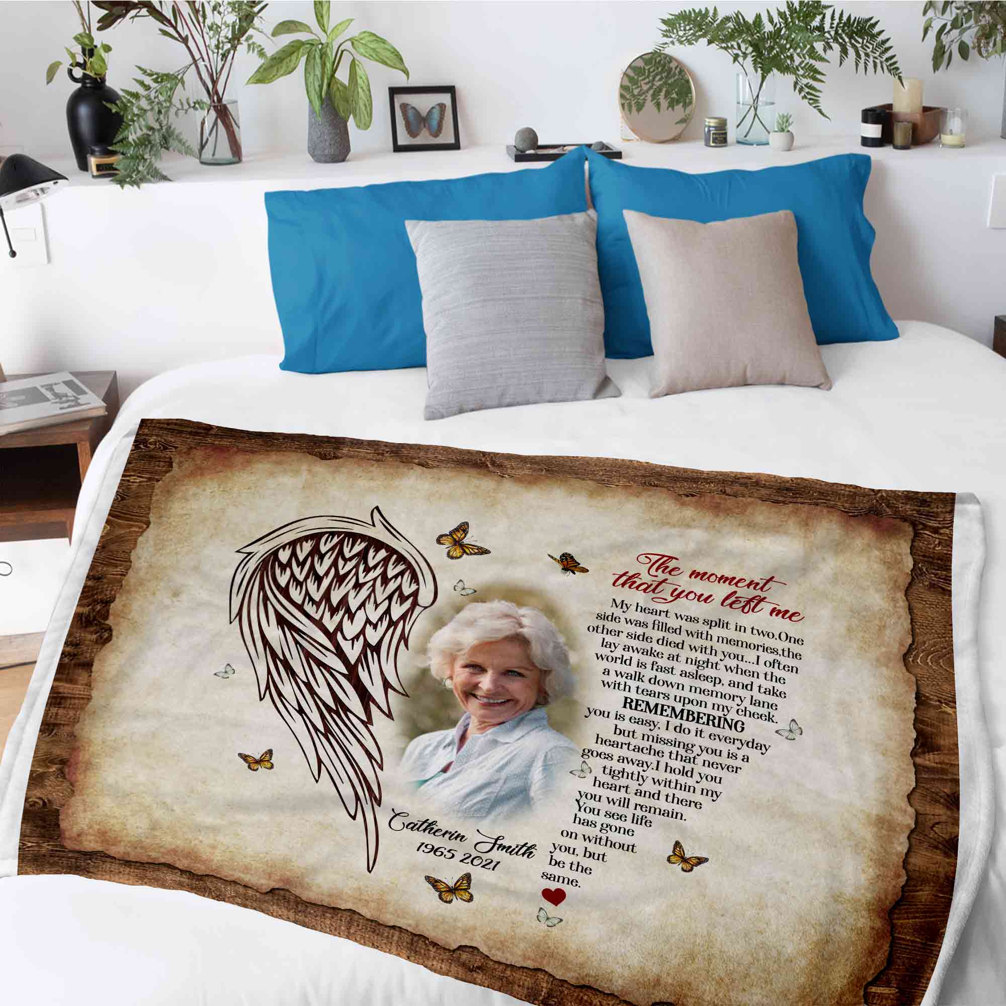 Loss Of Mother Personalized Memorial Blankets, In Loving Memory Photo Blanket, The Moment That You Left Me Sympathy Blankets