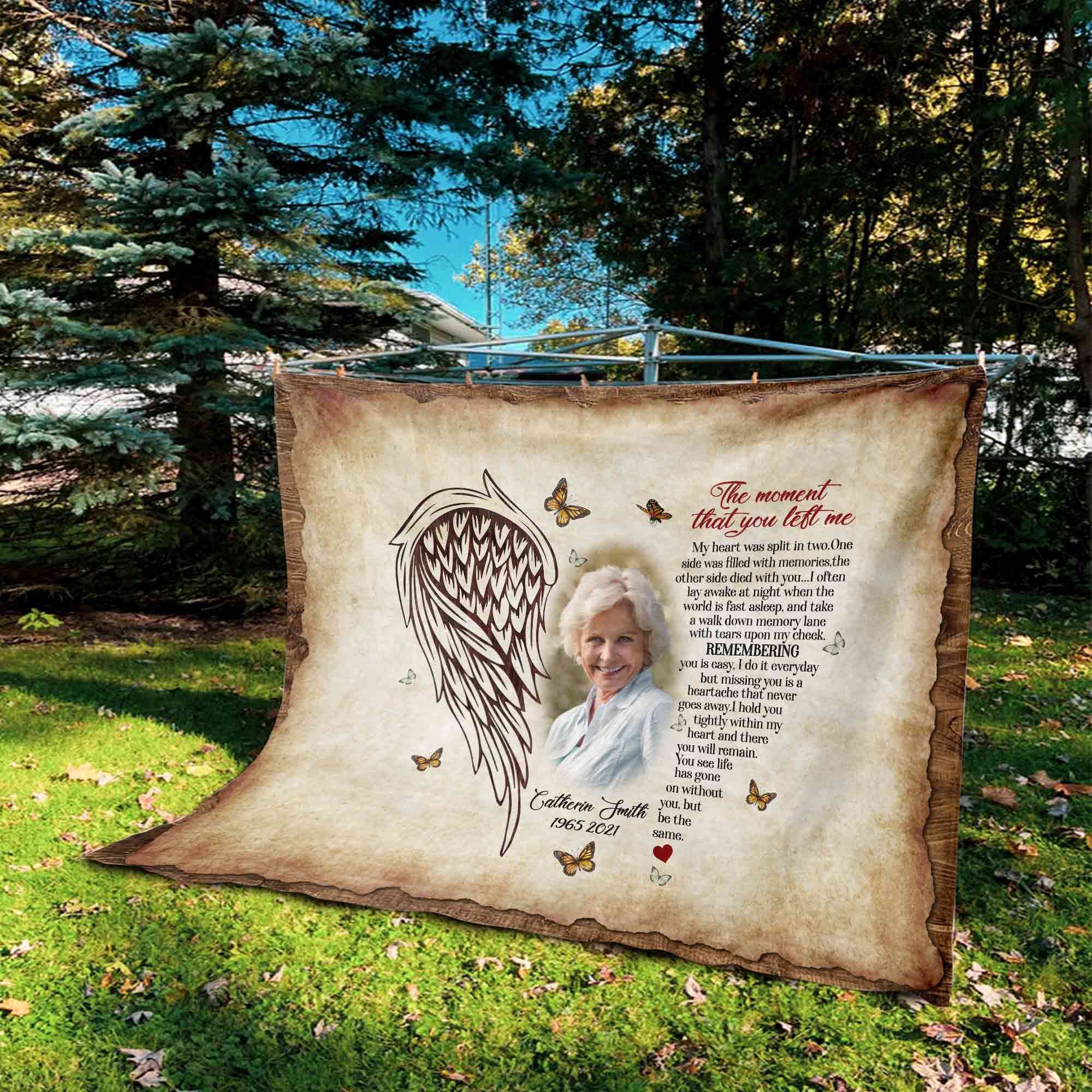 Loss Of Mother Personalized Memorial Blankets, In Loving Memory Photo Blanket, The Moment That You Left Me Sympathy Blankets